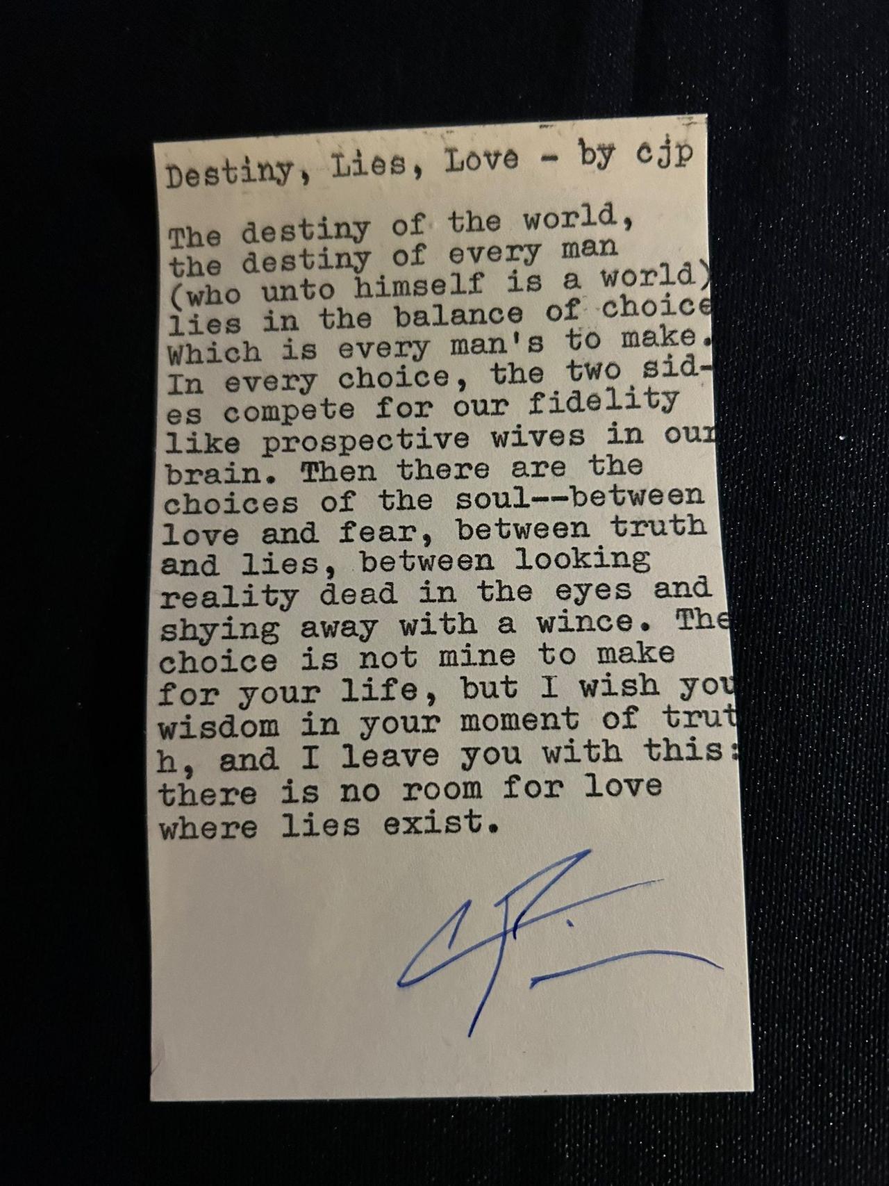 Original typewritten poem Destiny, Idea, Love by Chris the Poet