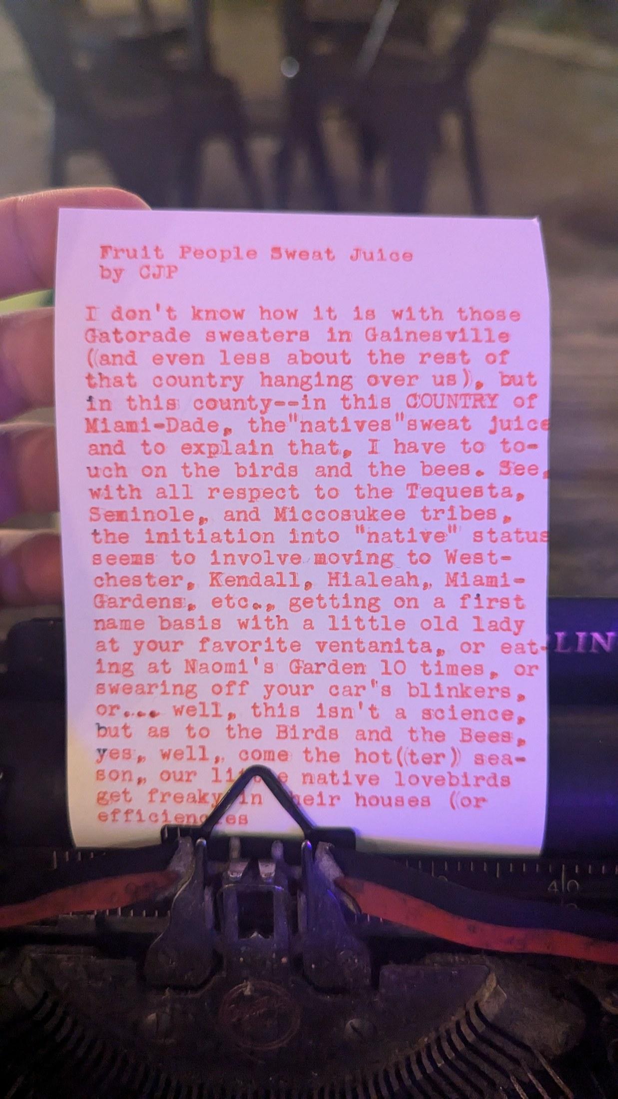 Original typewritten poem Fruit People Sweet Juice by Chris the Poet
