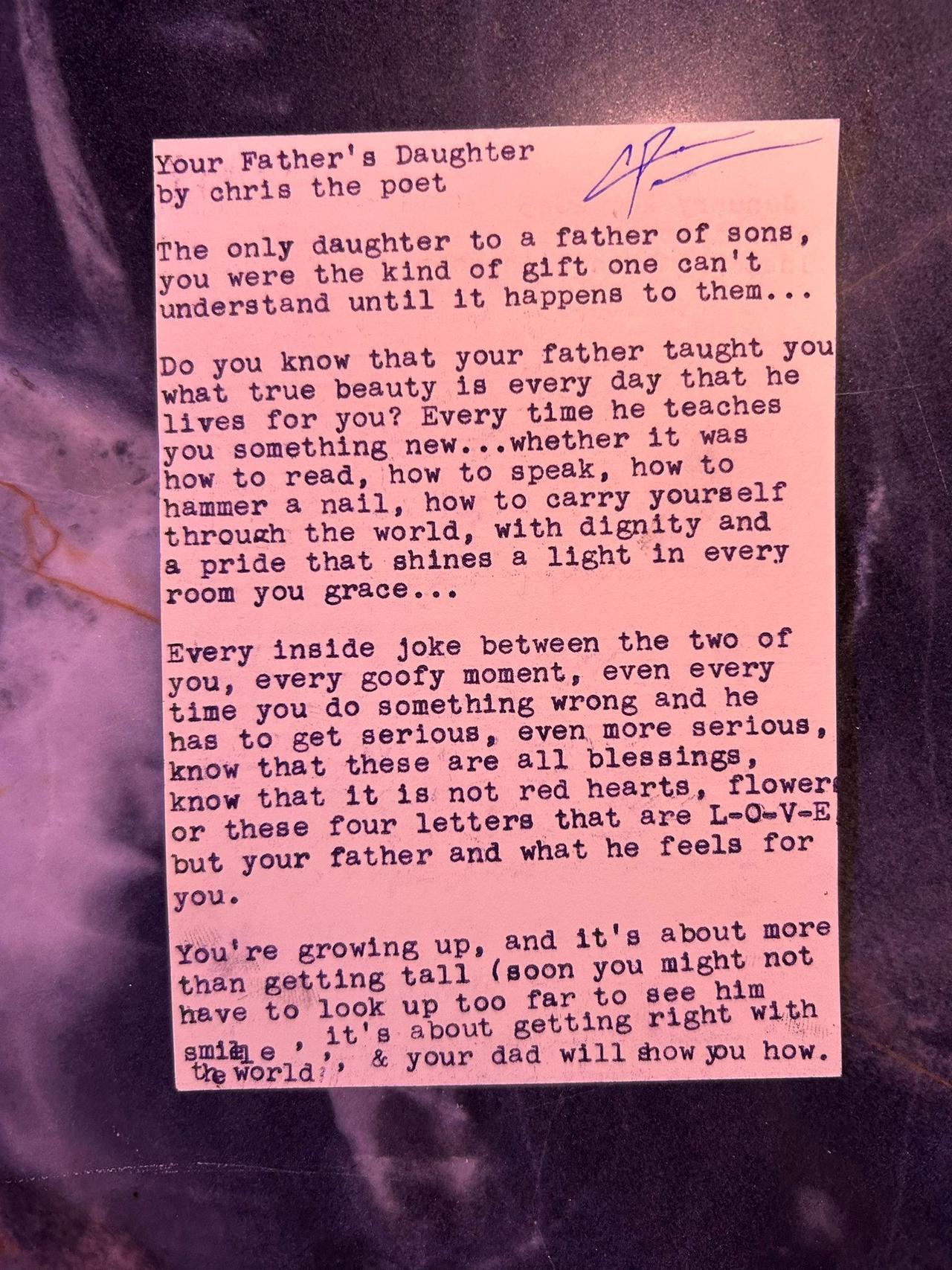 Original typewritten poem Your Father's Daughter by Chris the Poet