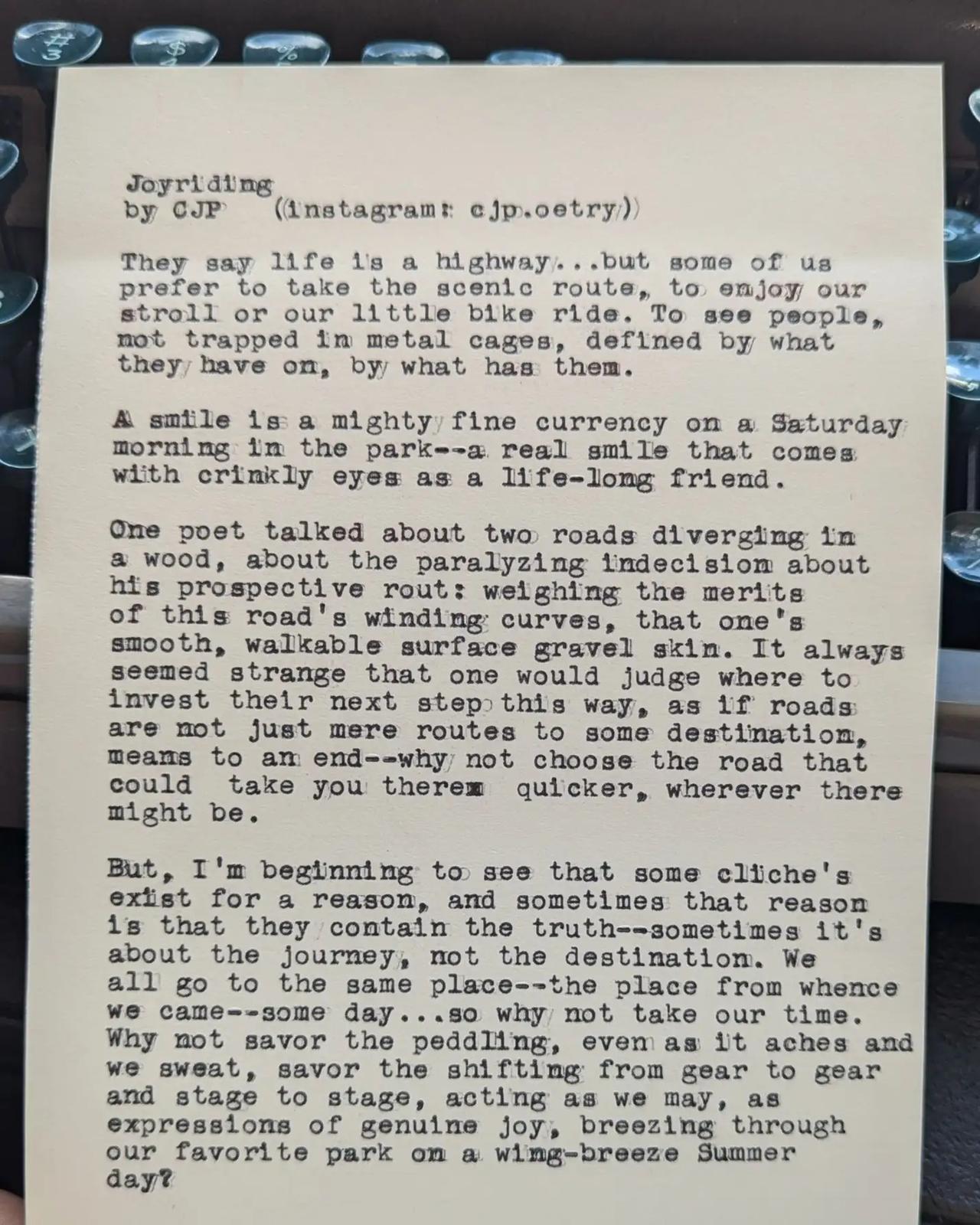 Original typewritten poem Joyriding by Chris the Poet