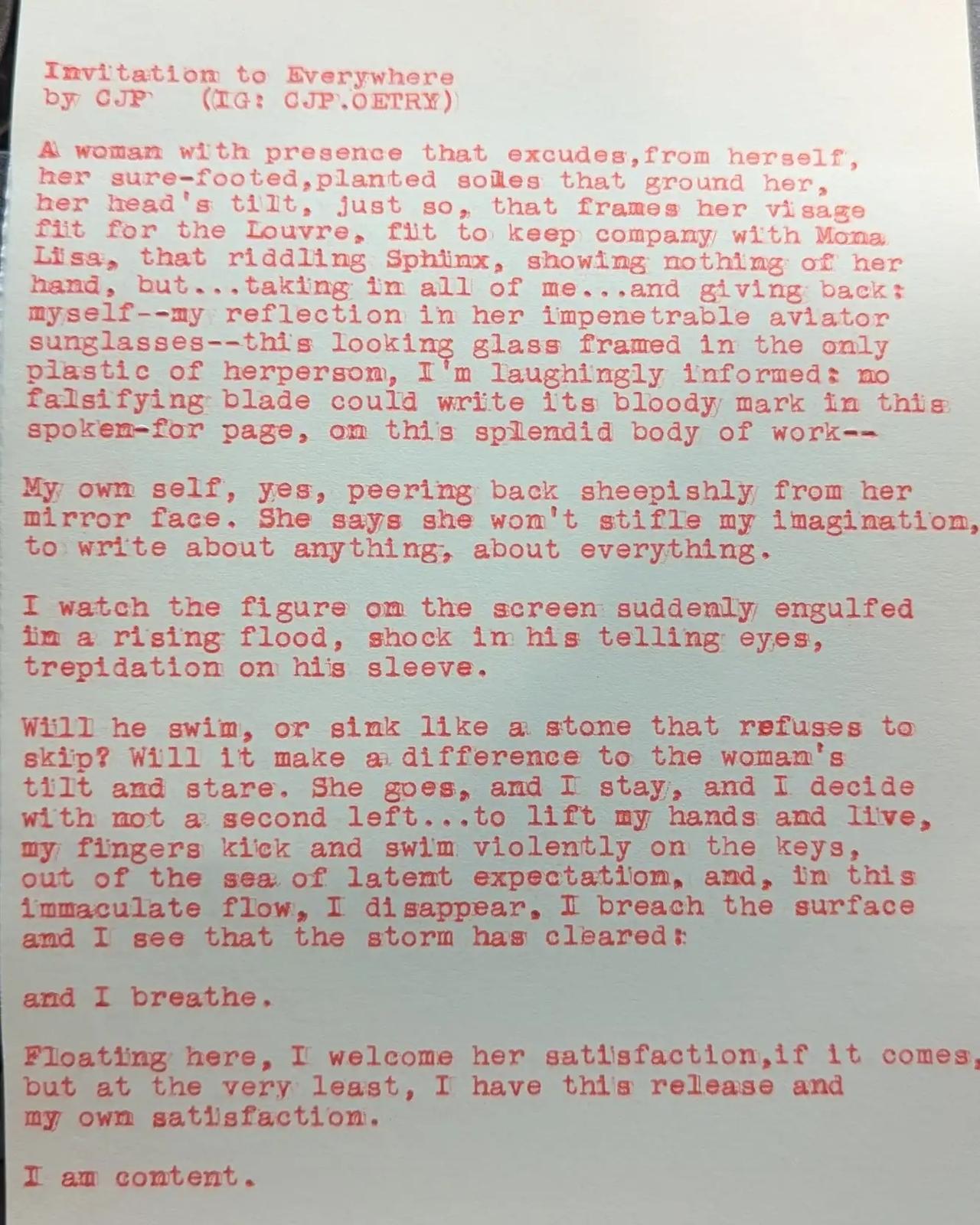Original typewritten poem Invitation to Everywhere by Chris the Poet
