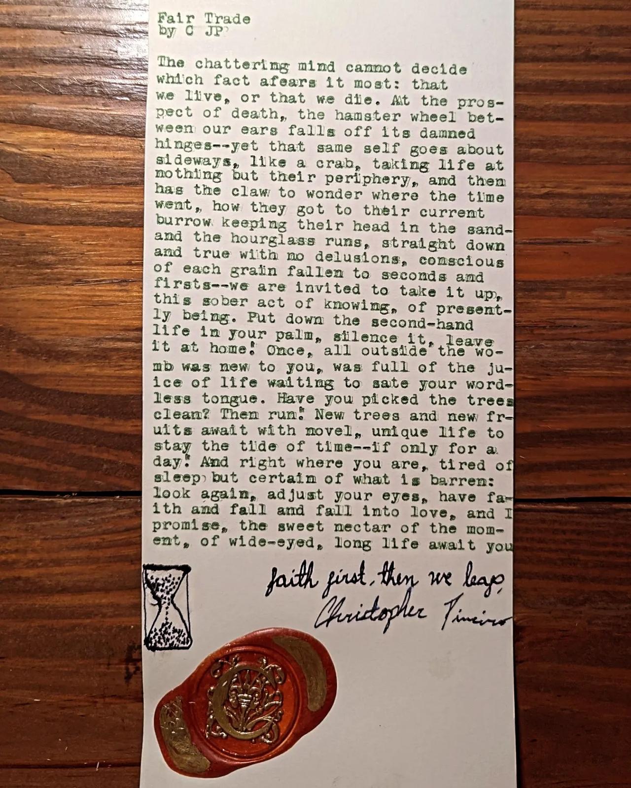 Original typewritten poem Fair Trade by Chris the Poet