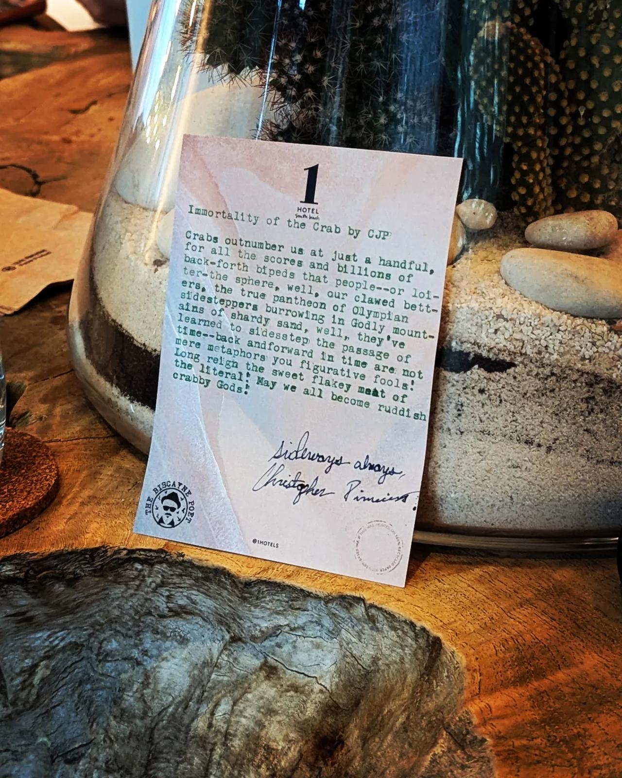 Original typewritten poem Immortality of the Crab by Chris the Poet
