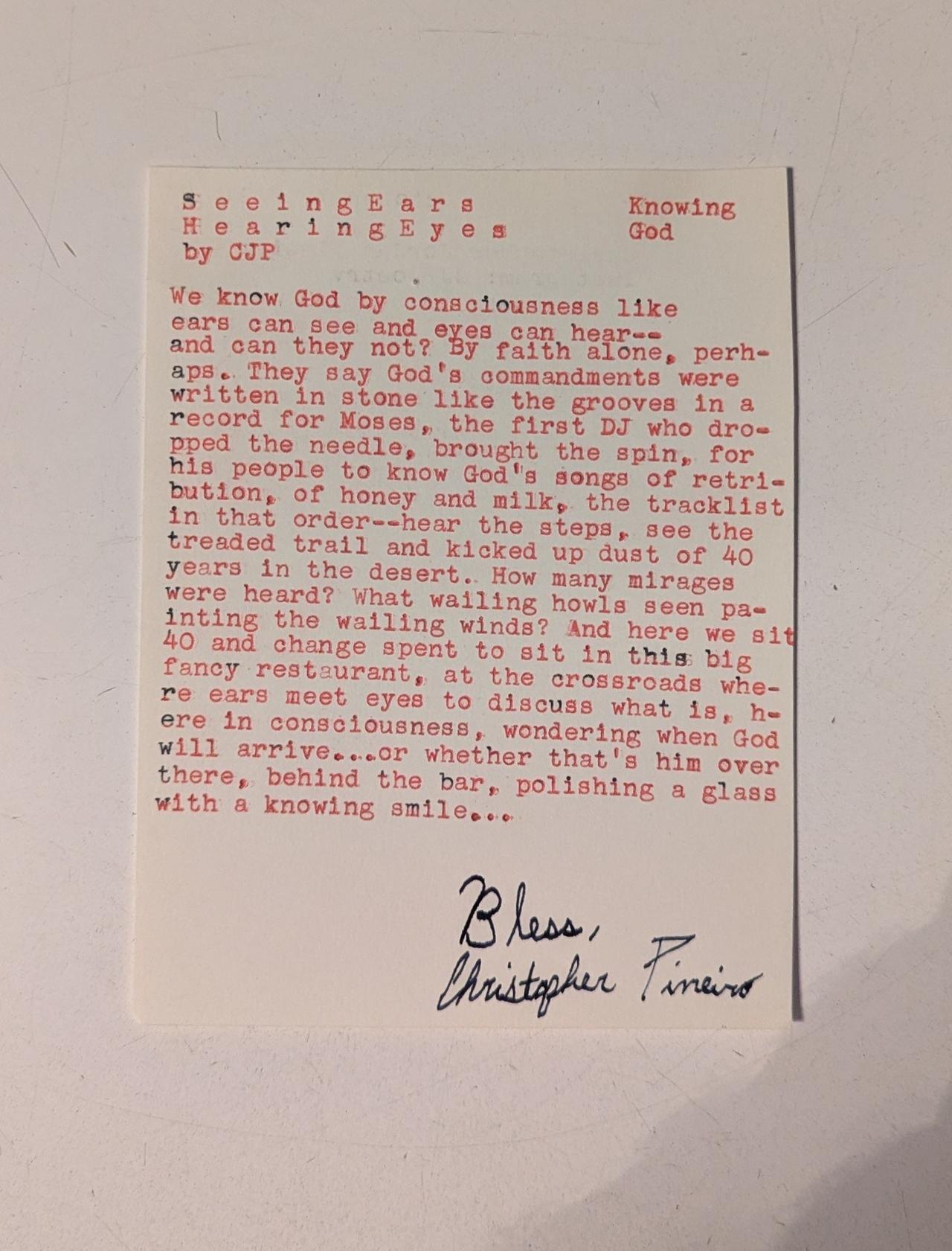 Original typewritten poem Resilience, Persistence, Knowing God by Chris the Poet