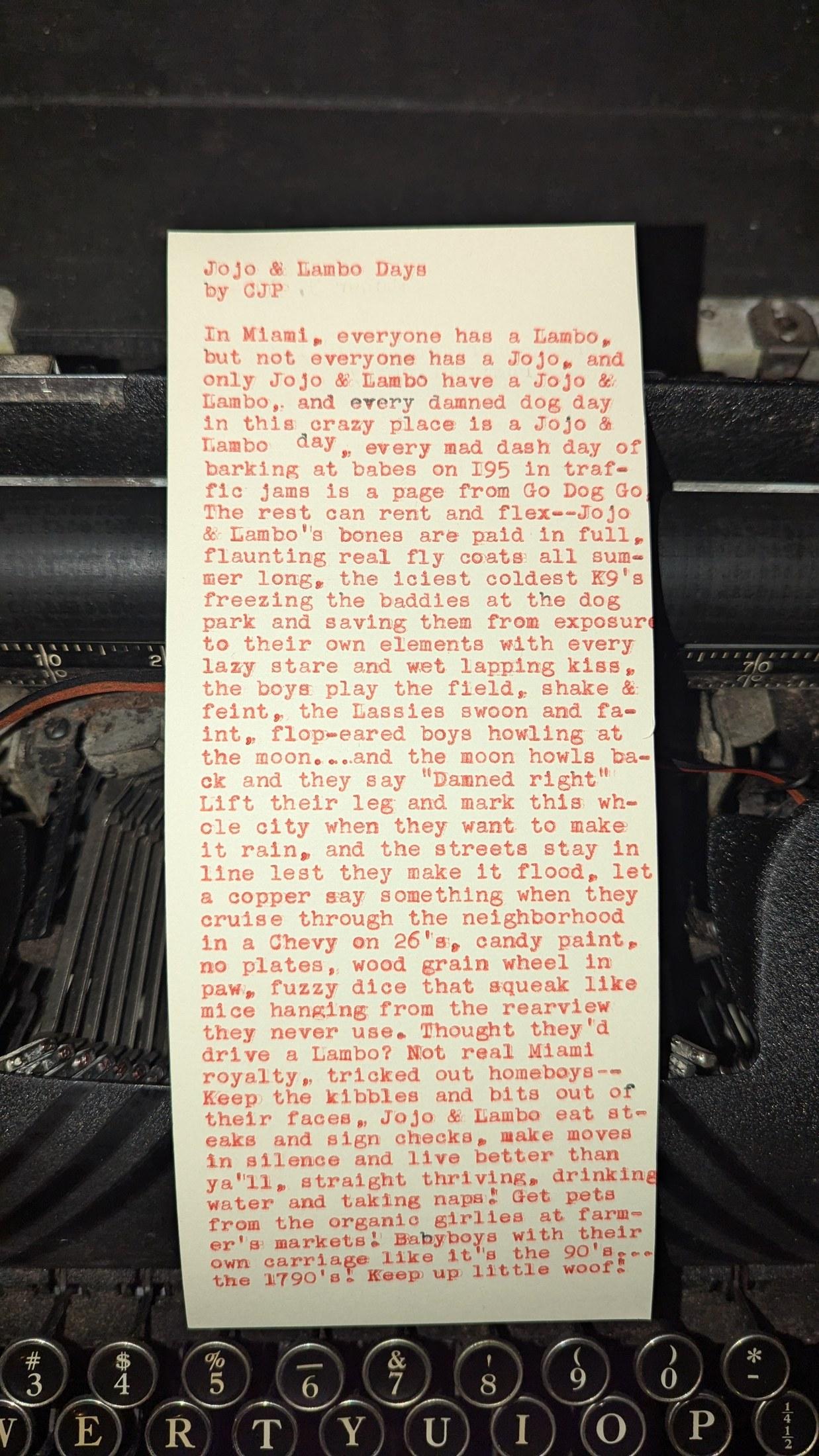 Original typewritten poem Jojo & Lambo Days by Chris the Poet