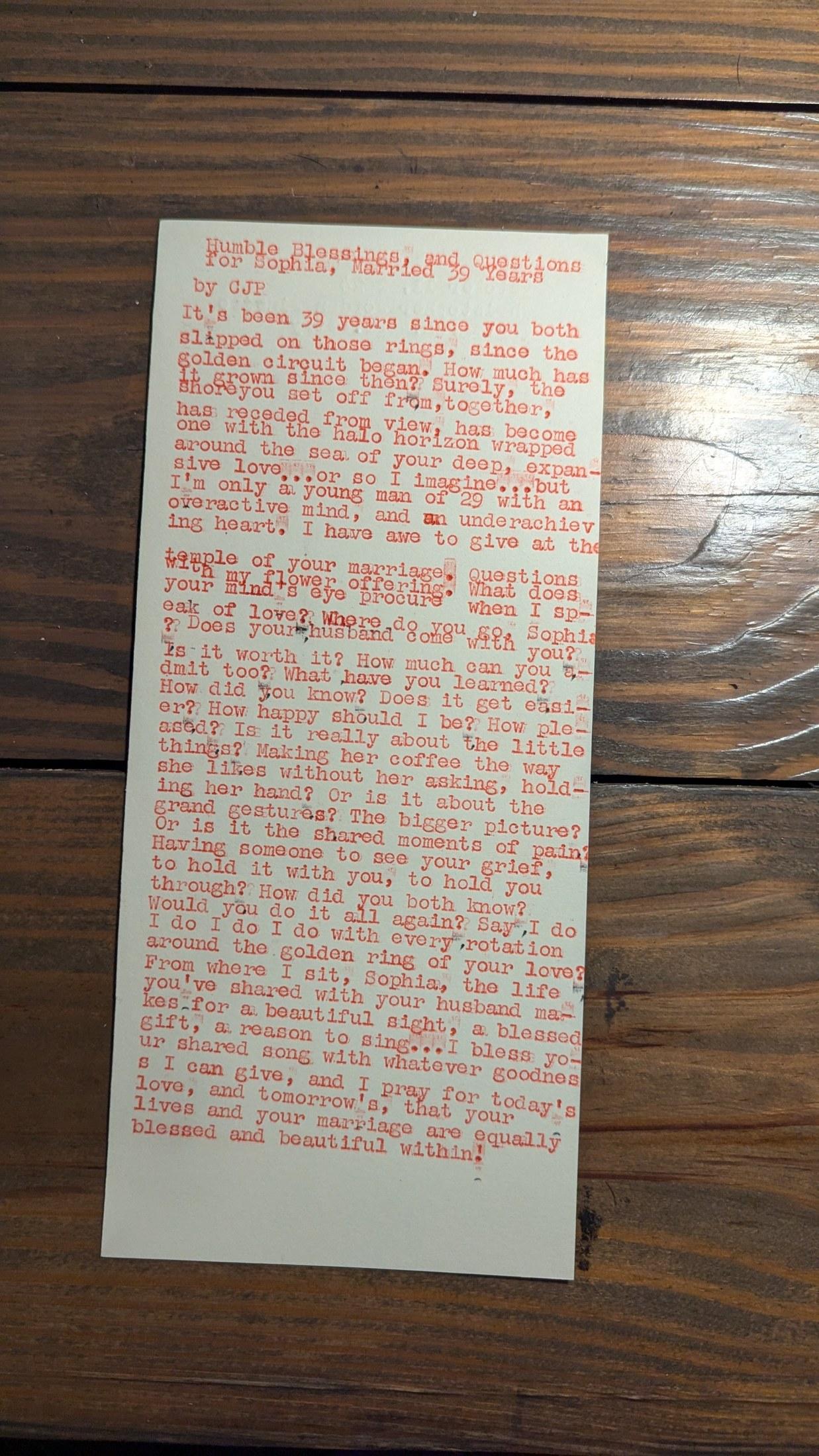 Additional archive image for Humble Blessings and Questions--For Sophia, Married 39 Years by Chris the Poet