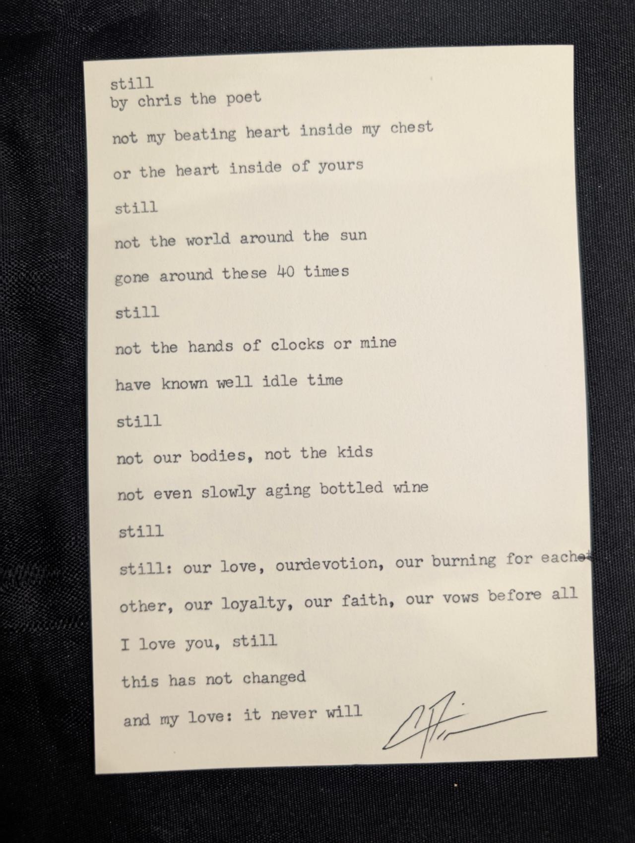 Original typewritten poem Still by Chris the Poet