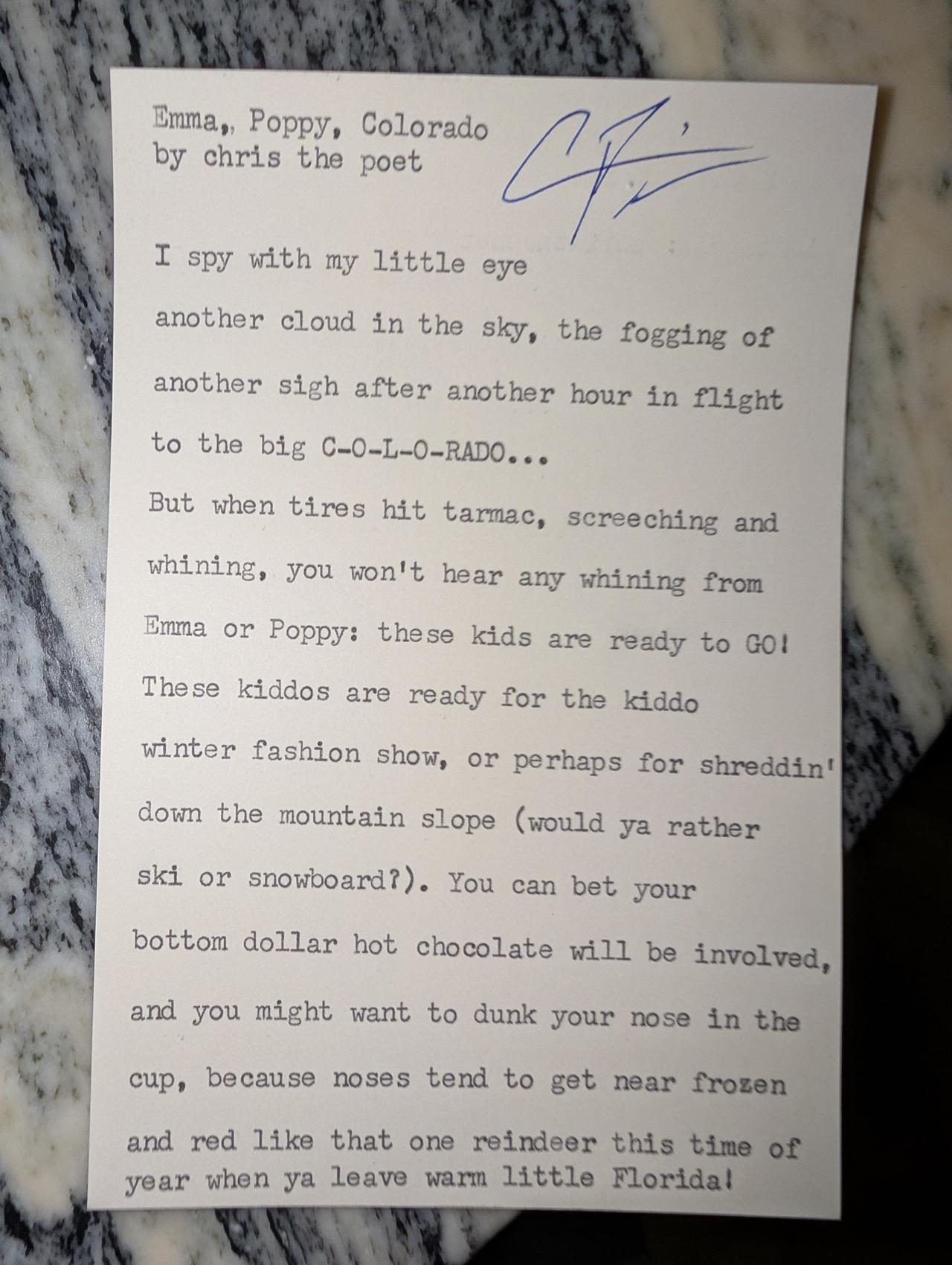 Original typewritten poem Duna, Poppy, Colorado by Chris the Poet