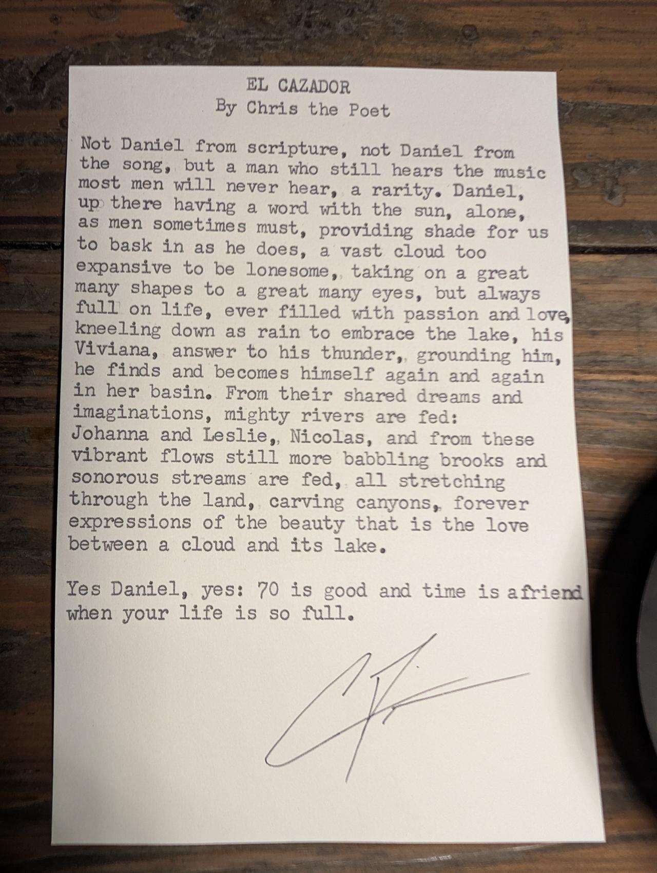 Original typewritten poem EL CAÑON by Chris the Poet