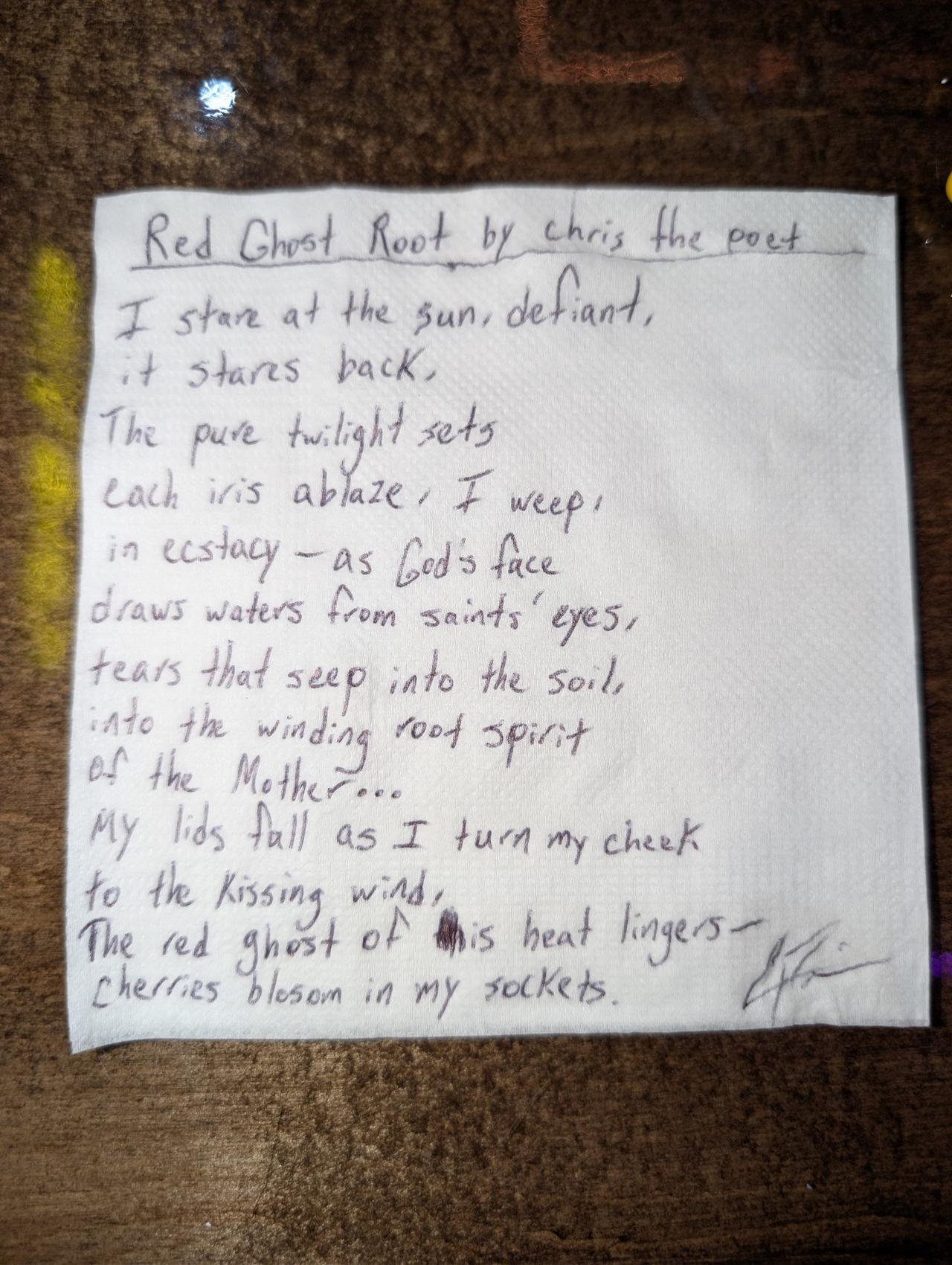 Original typewritten poem Red Ghost Feet by Chris the Poet