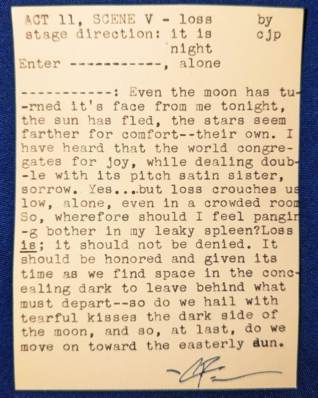 Original typewritten poem ACT II, SCENE V - Loss by Chris the Poet