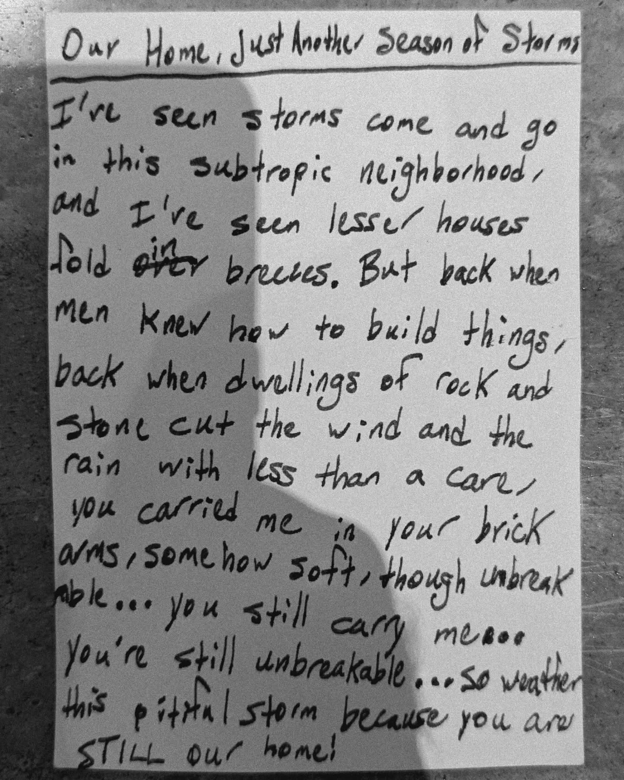 Original typewritten poem Our Home, Just Another Season of Storms by Chris the Poet