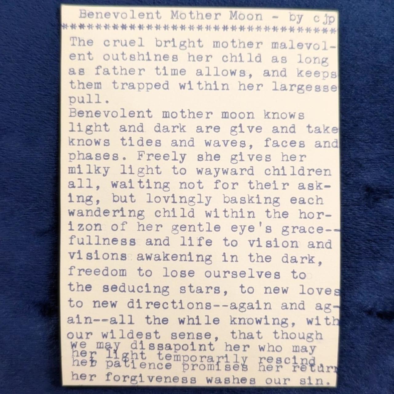 Original typewritten poem Benevolent Mother Moon by Chris the Poet