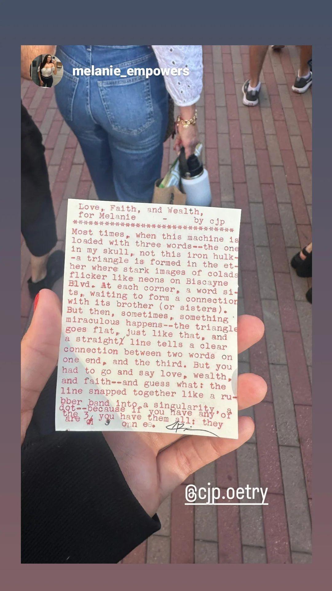 Original typewritten poem Love, Faith, and Wealth, For Melanie by Chris the Poet