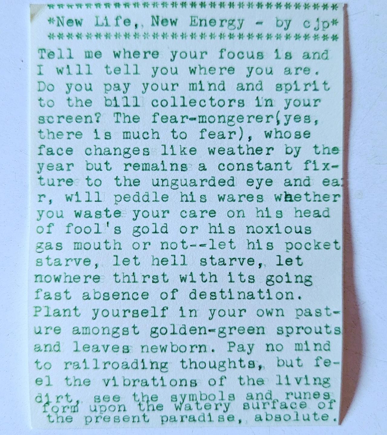 Original typewritten poem New Life, New Energy by Chris the Poet