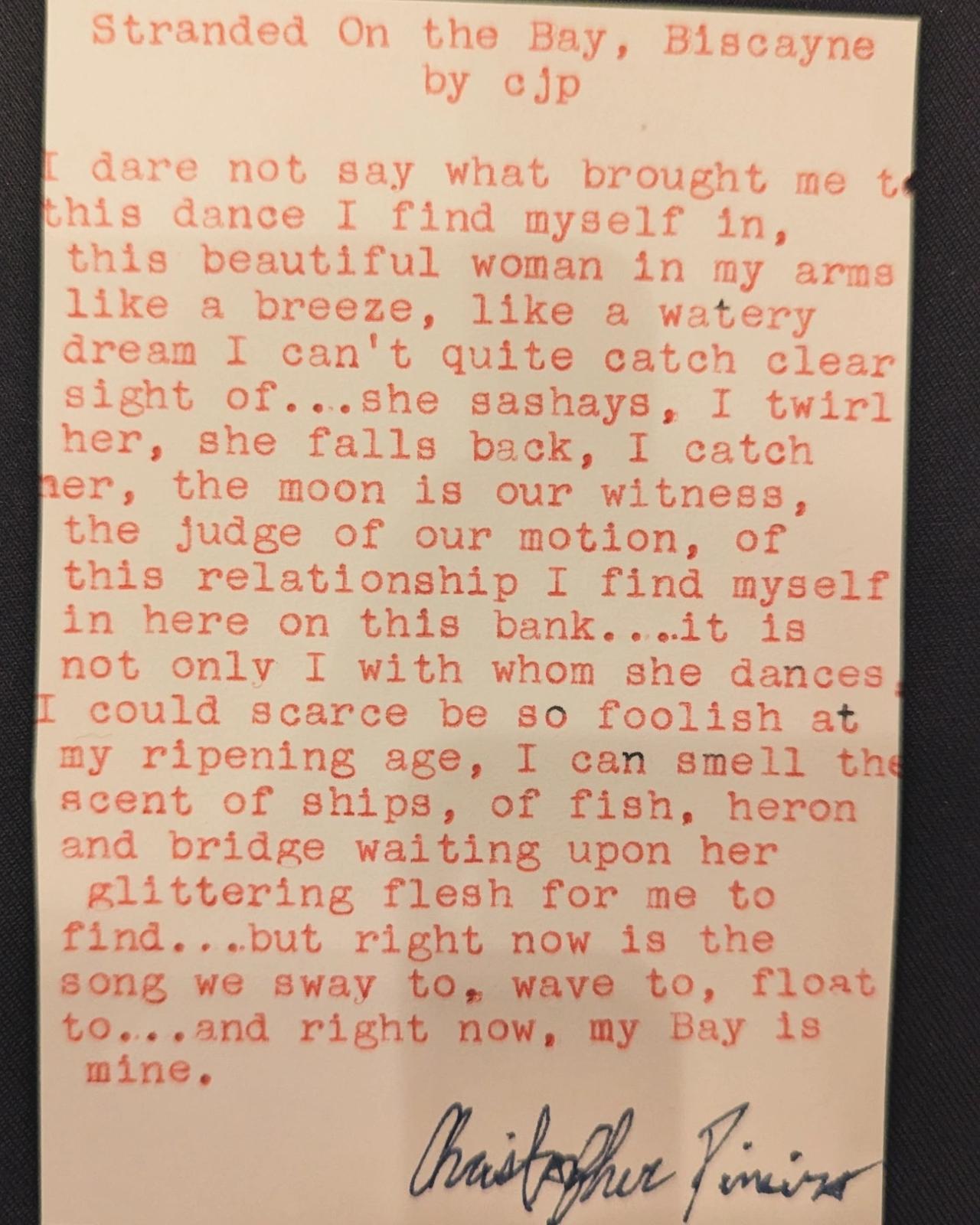 Original typewritten poem Stranded On the Bay, Biscayne by Chris the Poet