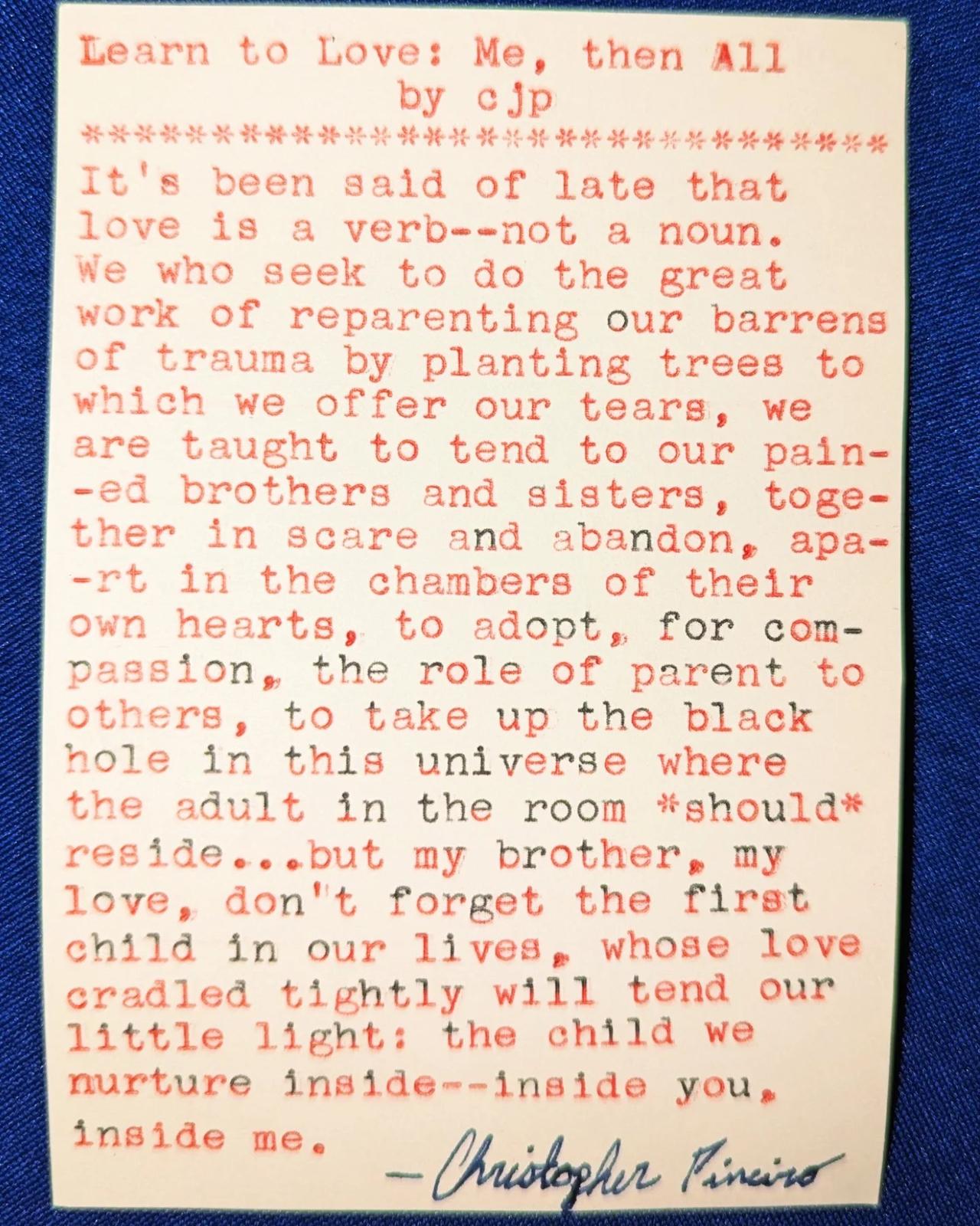 Original typewritten poem Learn to Love! Me, then All by Chris the Poet
