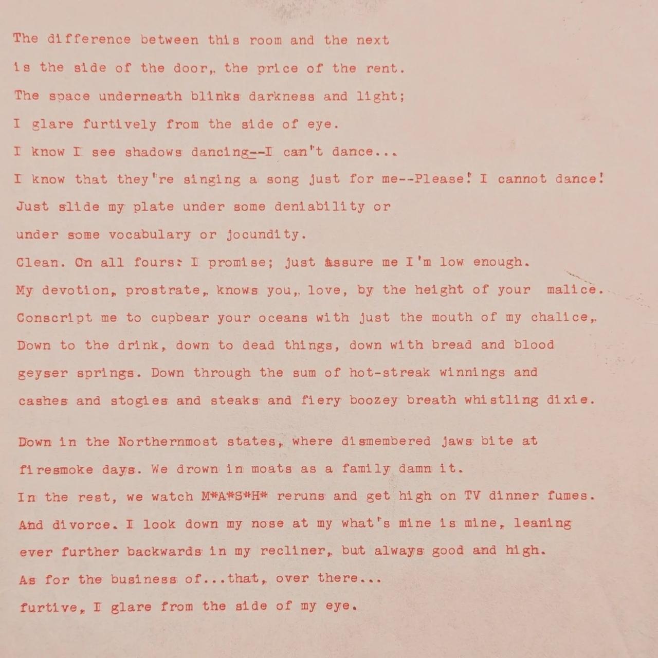 Original typewritten poem The difference between this room and the next by Chris the Poet