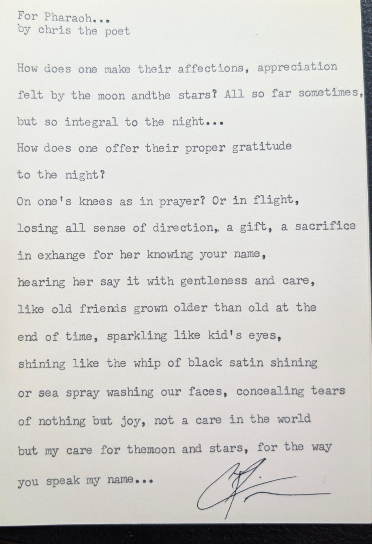 Original typewritten poem For Pharaoh... by Chris the Poet