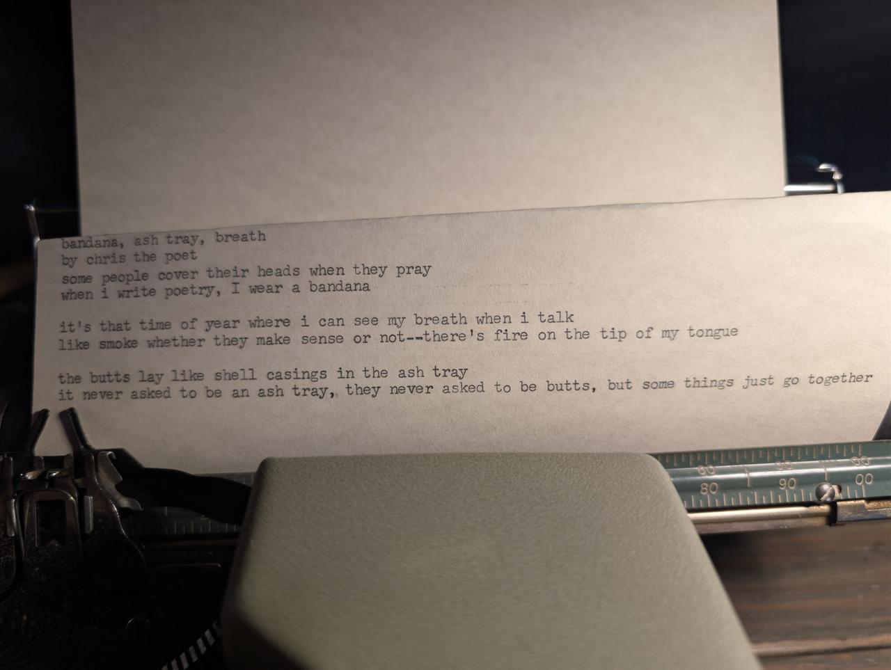 Original typewritten poem It's that time of year where I can see my breath by Chris the Poet