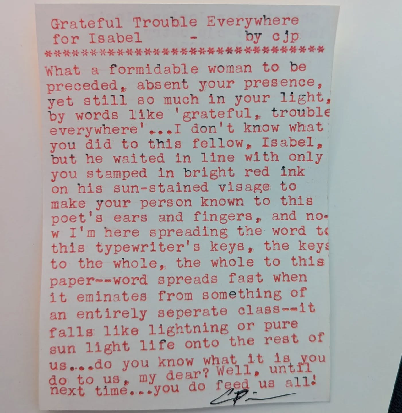 Additional archive image for Grateful Trouble Everywhere for Isabel by Chris the Poet