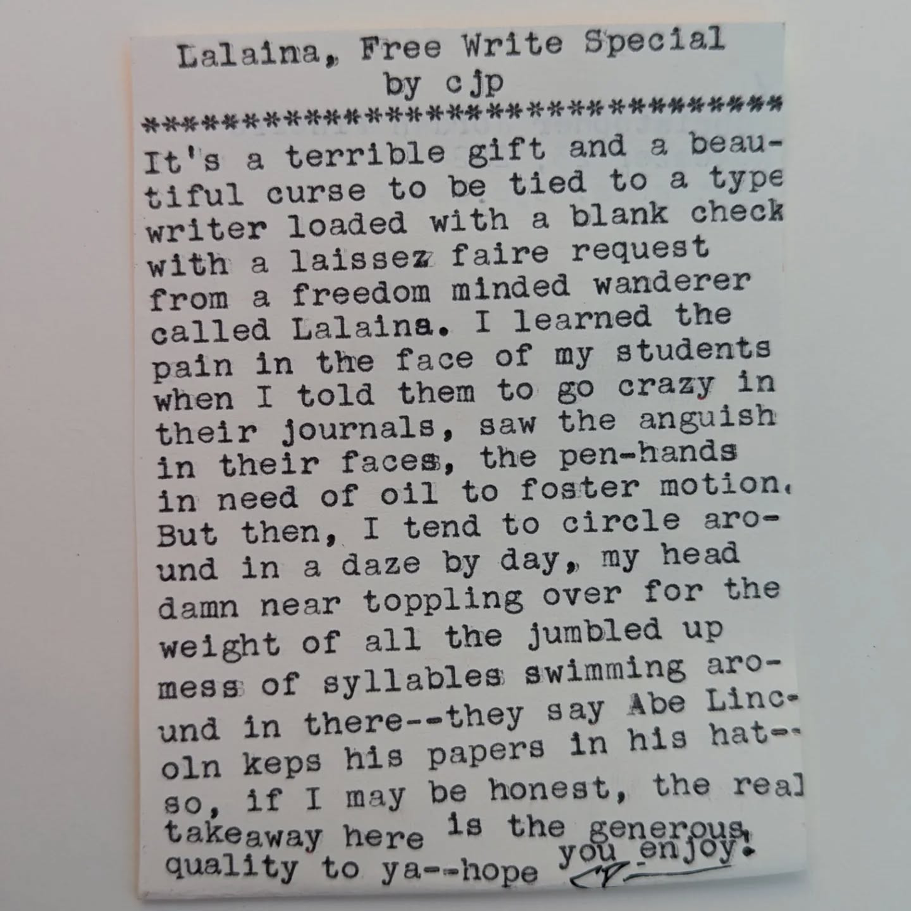 Additional archive image for Lalaina, Free Write Special by Chris the Poet