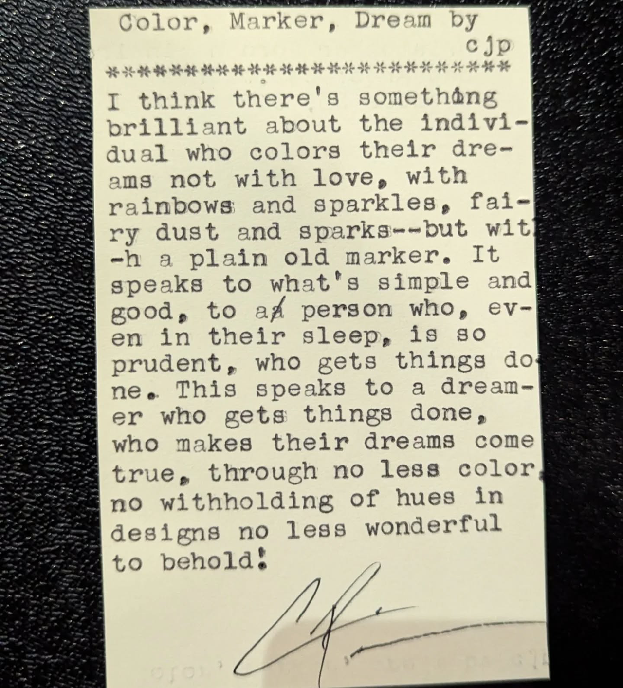 Original typewritten poem Color, Marker, Dream by Chris the Poet