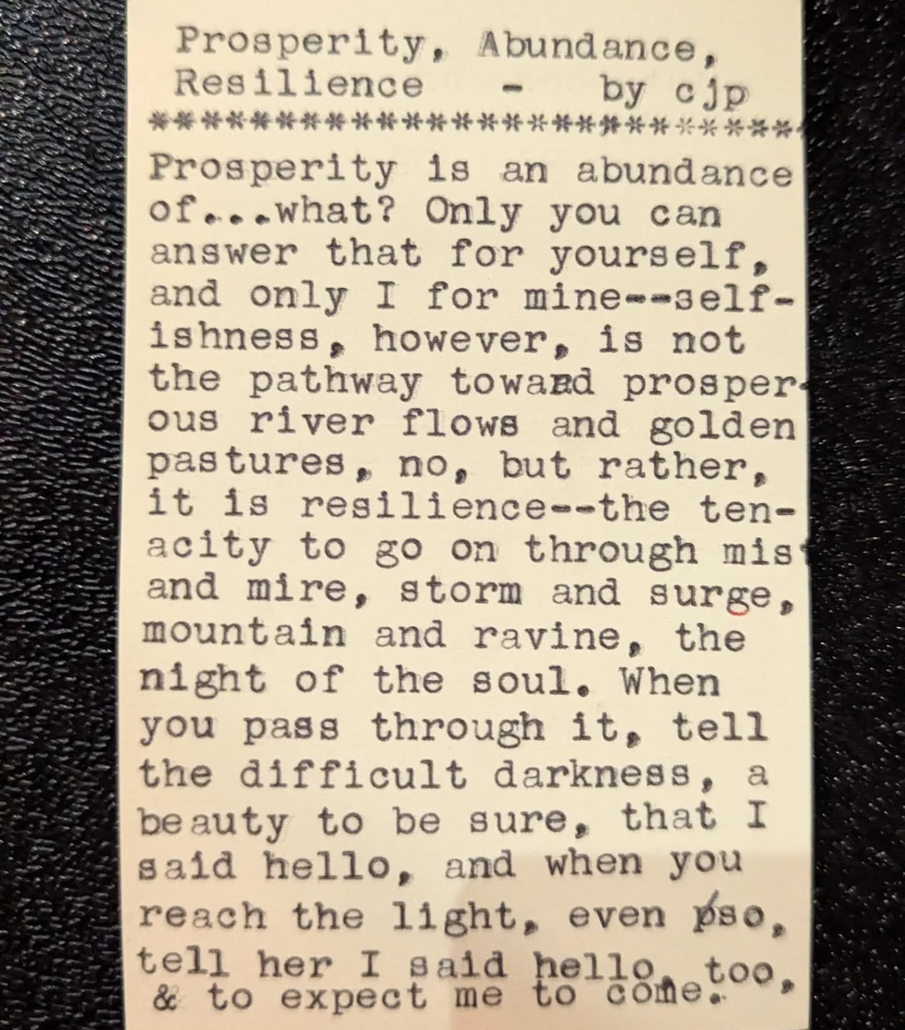 Original typewritten poem Prosperity, Abundance, Resilience by Chris the Poet