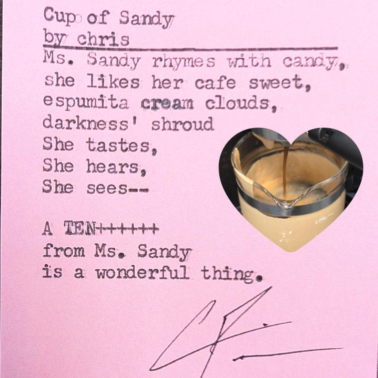 Original typewritten poem Cup of Sandy by Chris the Poet