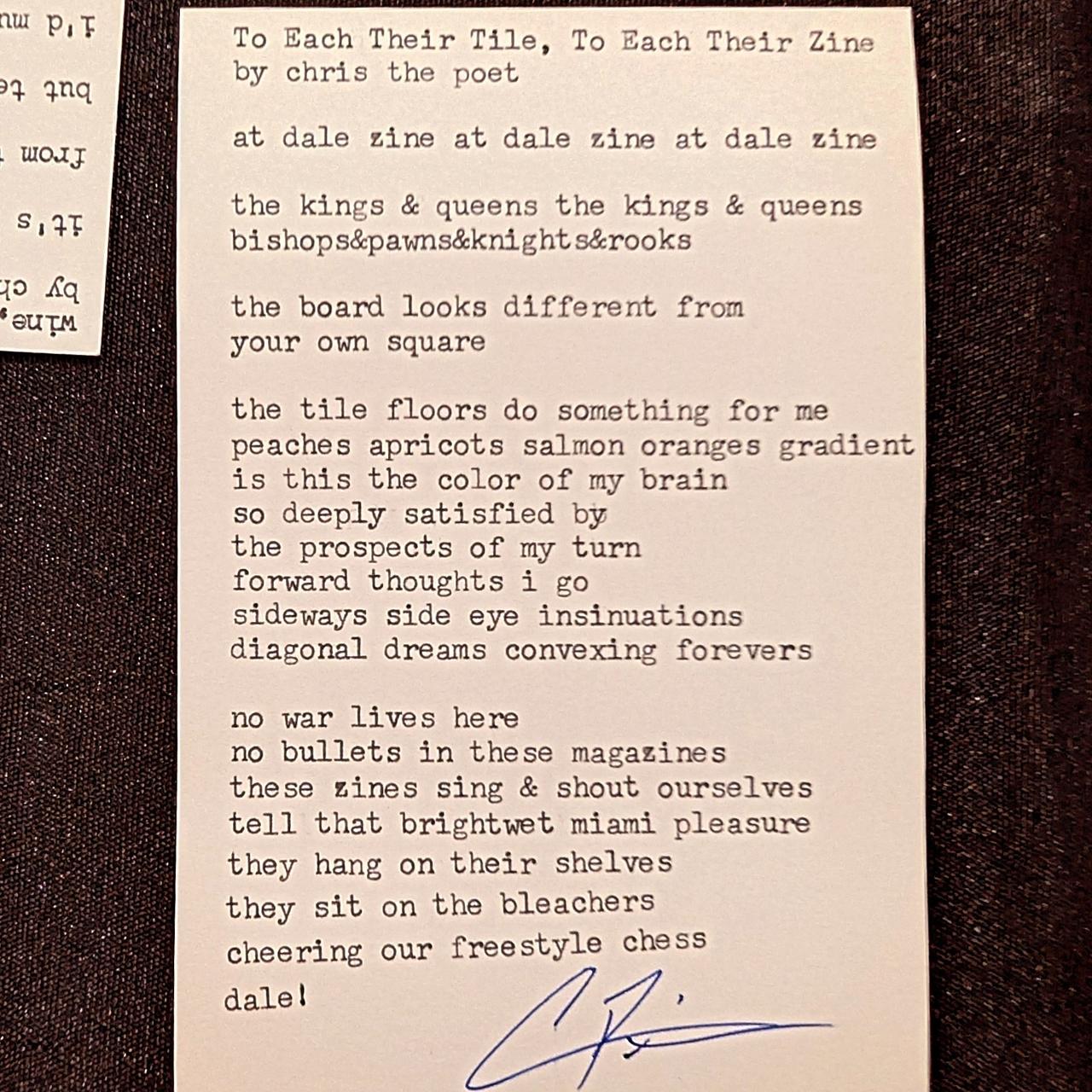 Original typewritten poem To Each Their File, To Each Their Zine by Chris the Poet