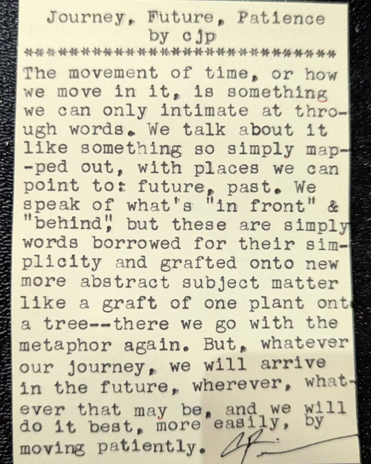 Original typewritten poem Journey, Future, Patience by Chris the Poet