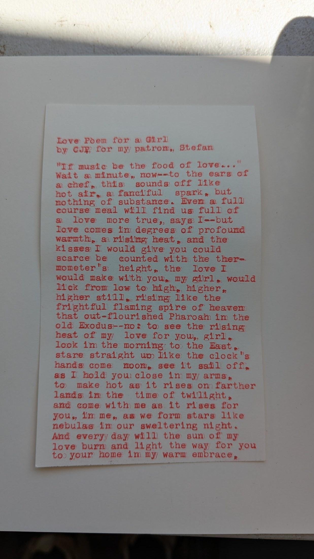 Additional archive image for Love Poem for a Girl, For My Patron, Stefan by Chris the Poet