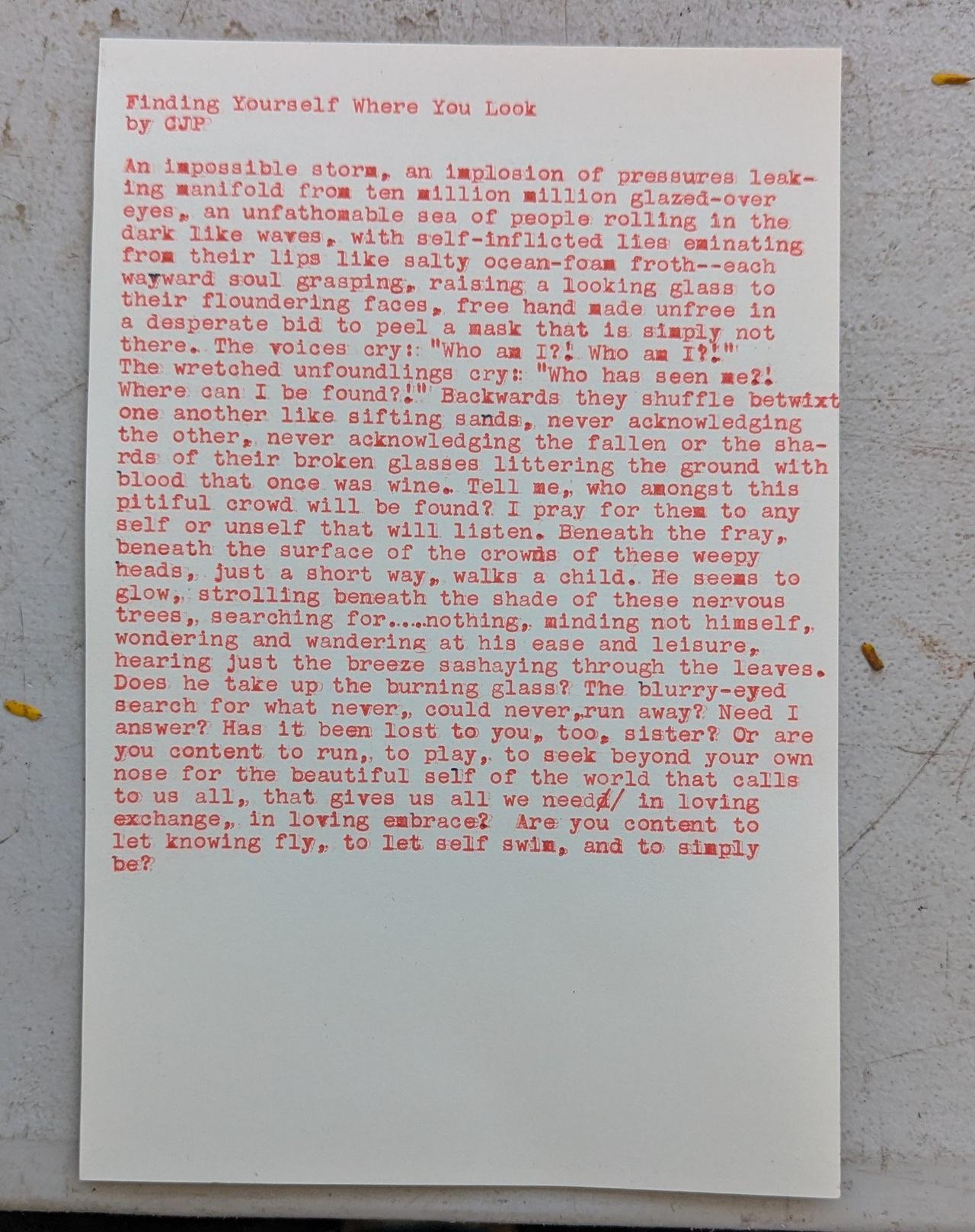 Original typewritten poem Finding Yourself Where You Look by Chris the Poet