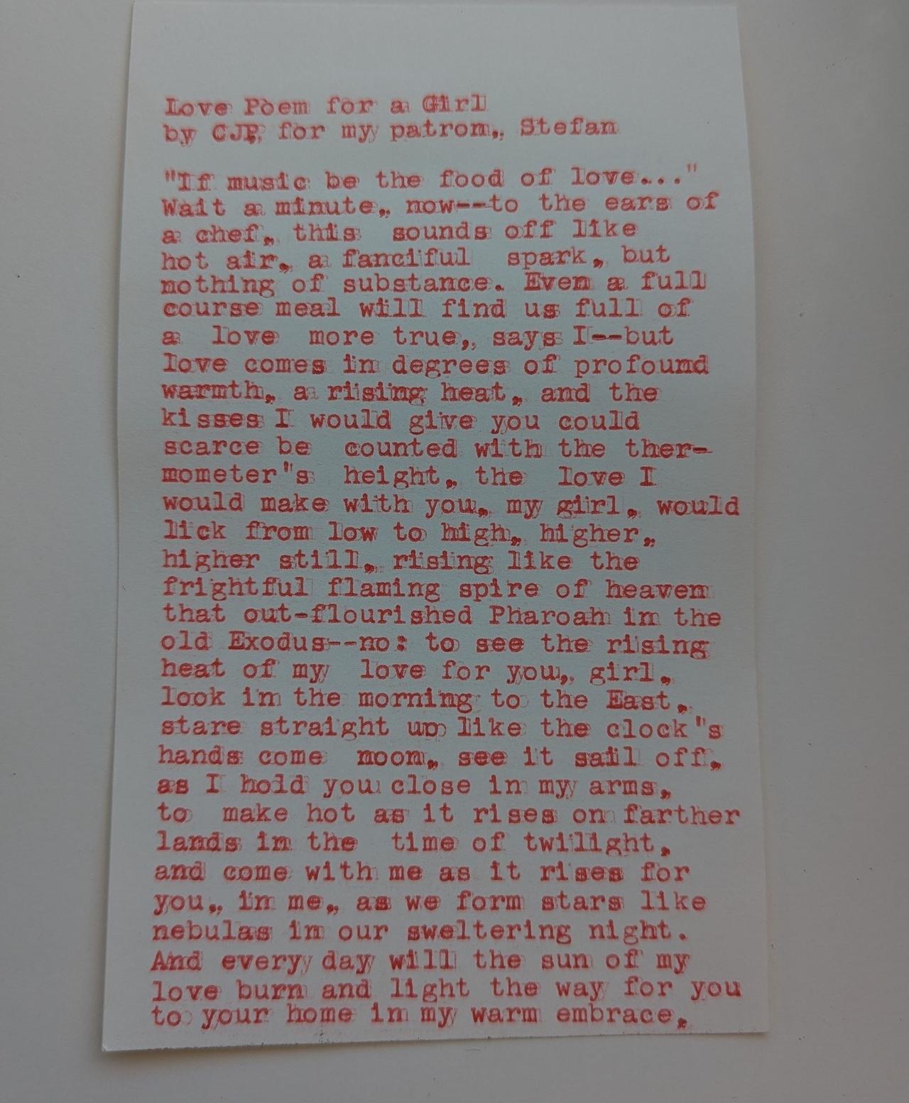 Additional archive image for Love Poem for a Girl, For My Patron, Stefan by Chris the Poet