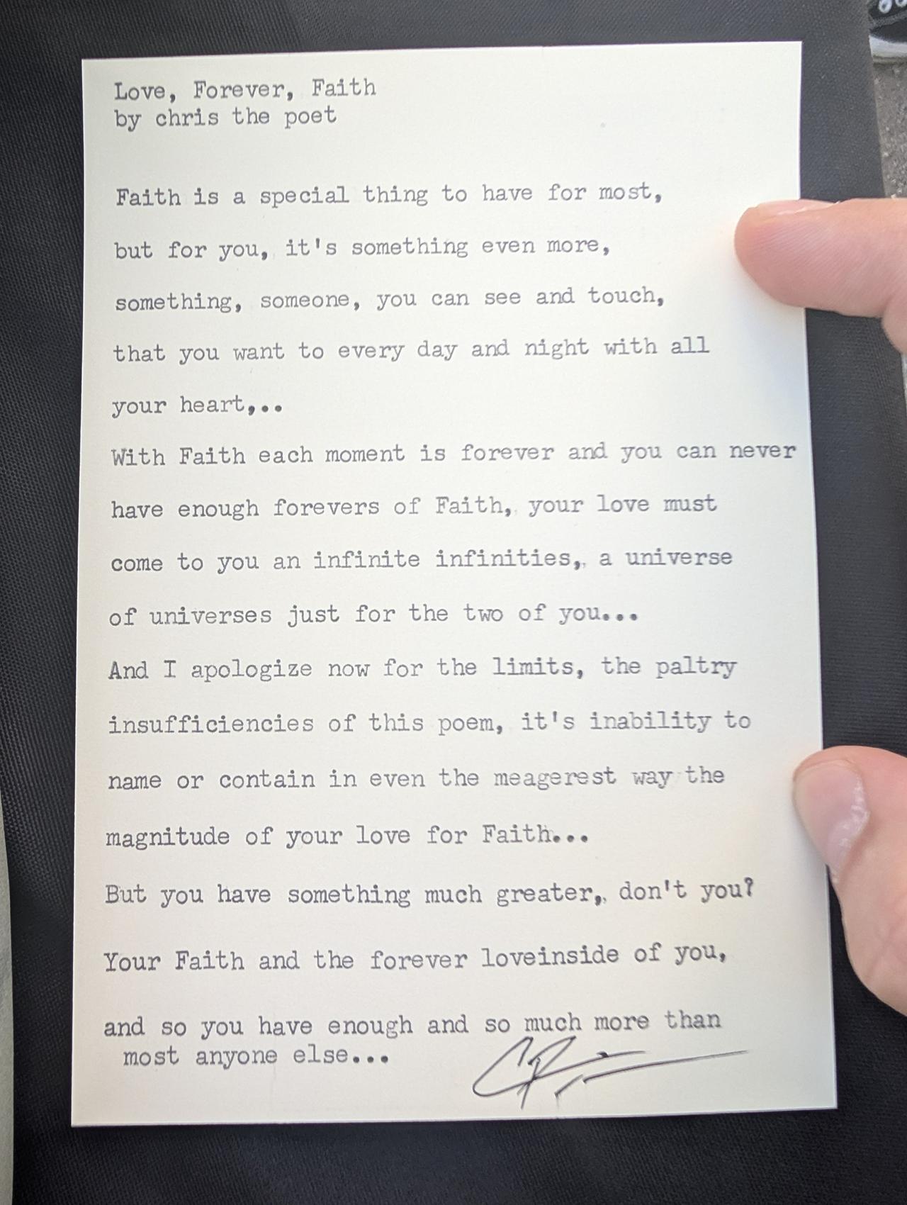 Original typewritten poem Love, Forever, Faith by Chris the Poet