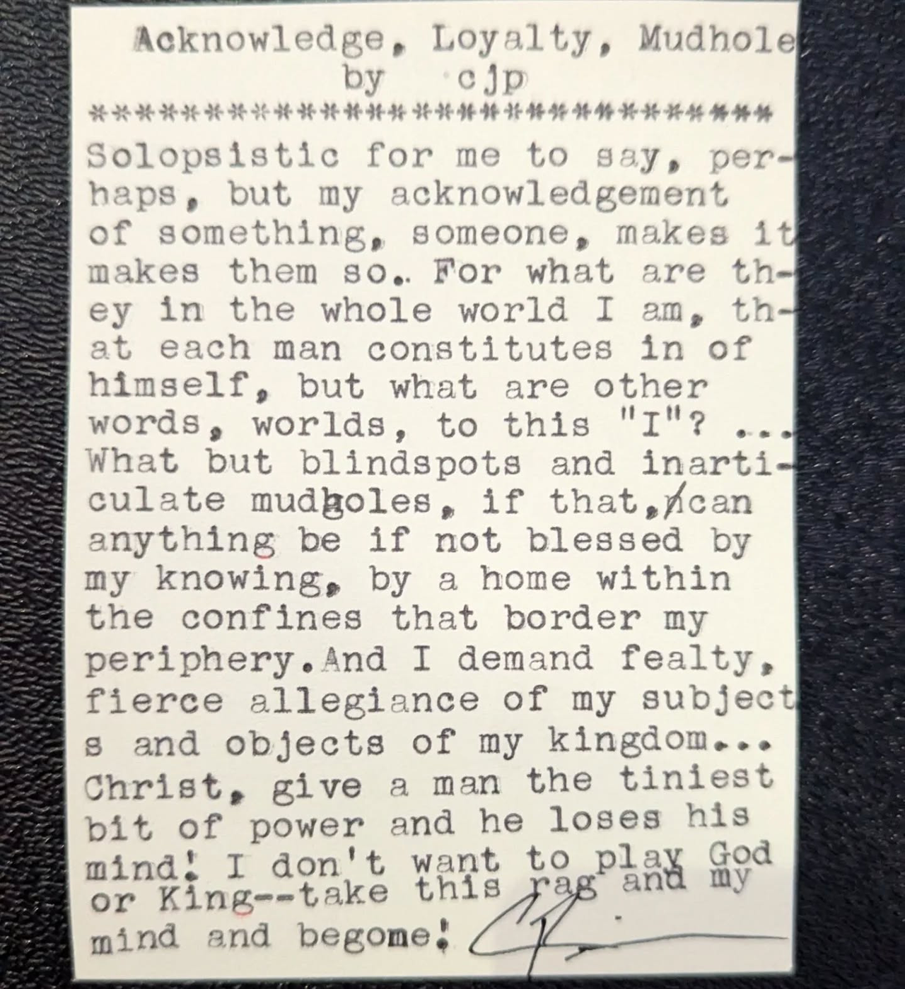 Additional archive image for Acknowledge, Loyalty, Mudhole by Chris the Poet