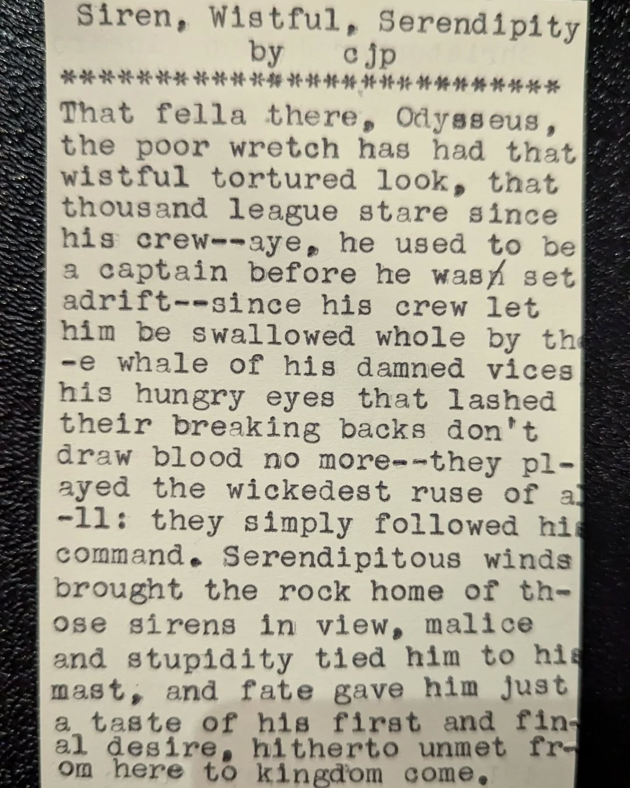 Original typewritten poem Siren, Wistful, Serendipity by Chris the Poet