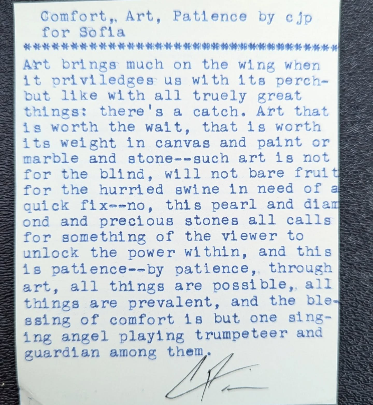 Additional archive image for Comfort, Art, Patience - for Sofia by Chris the Poet