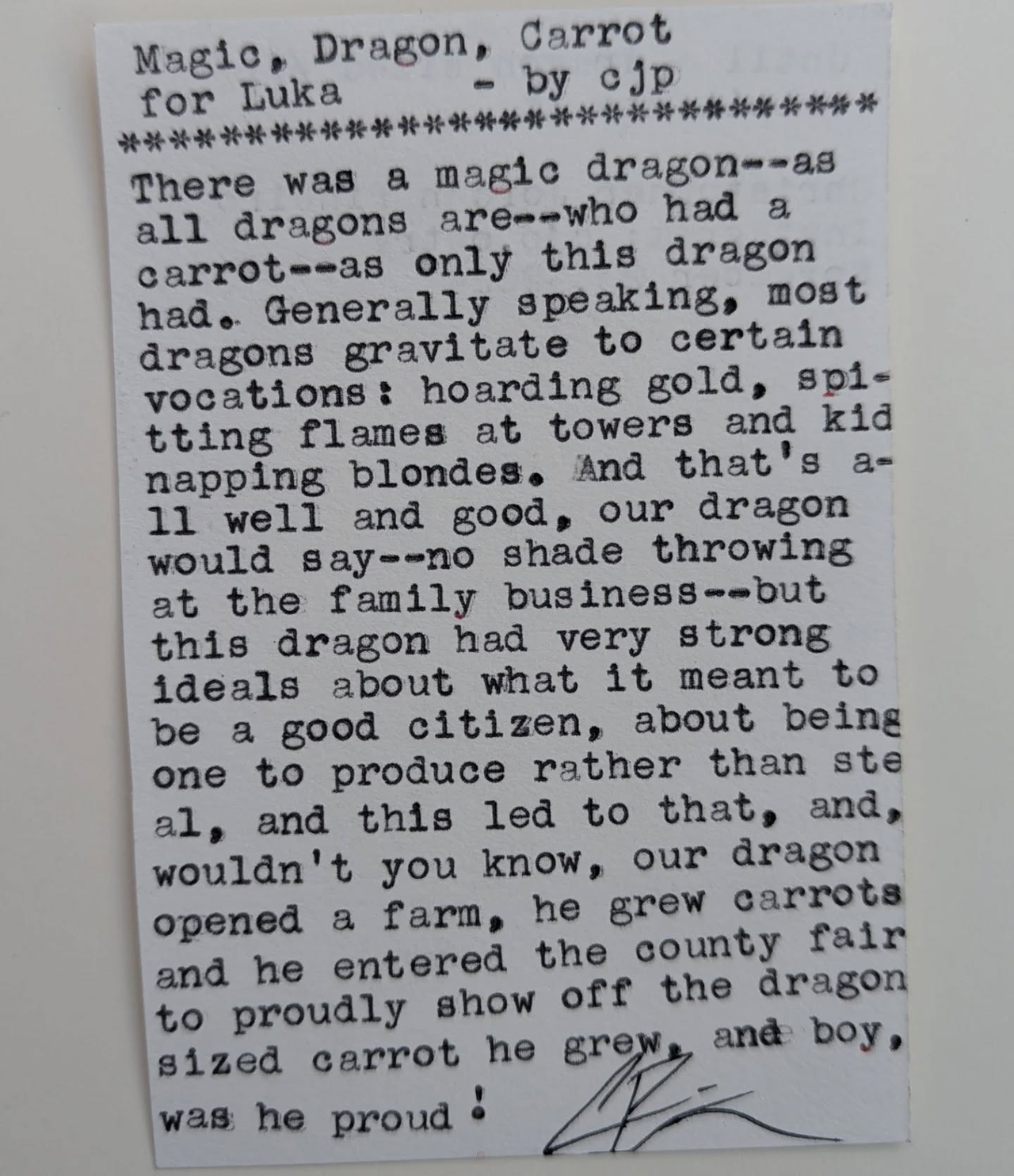 Additional archive image for Magic, Dragon, Carrot for Luka by Chris the Poet