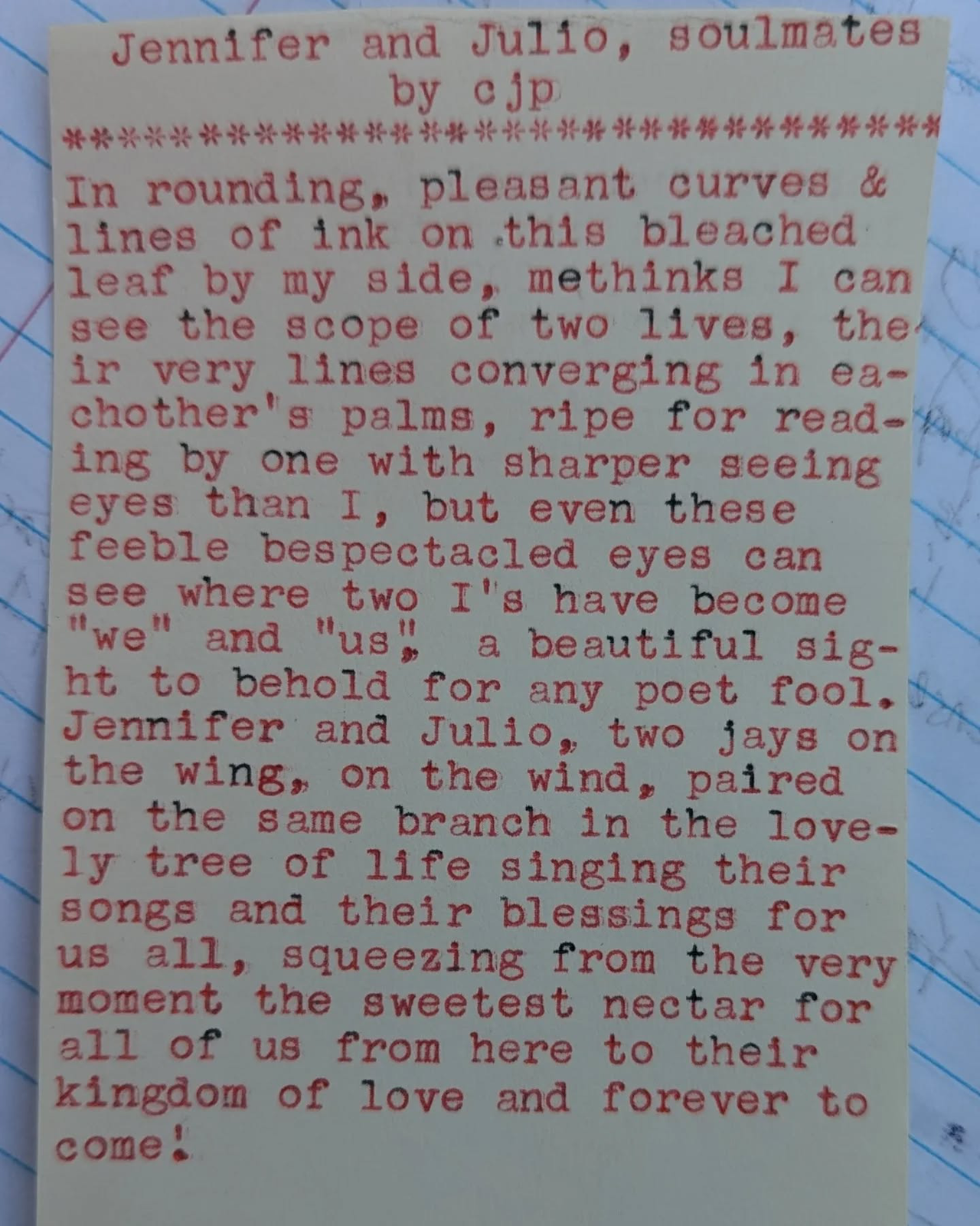 Additional archive image for Jennifer and Julio, Soulmates by Chris the Poet