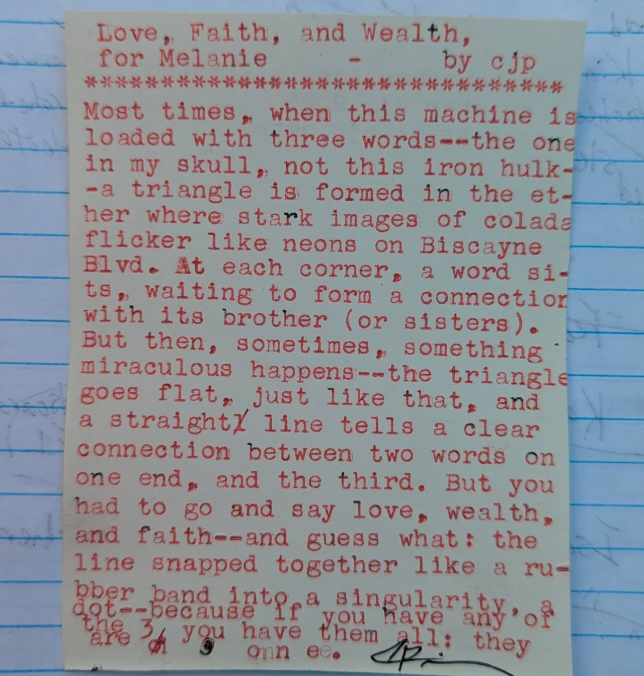 Additional archive image for Love, Faith, and Wealth, For Melanie by Chris the Poet