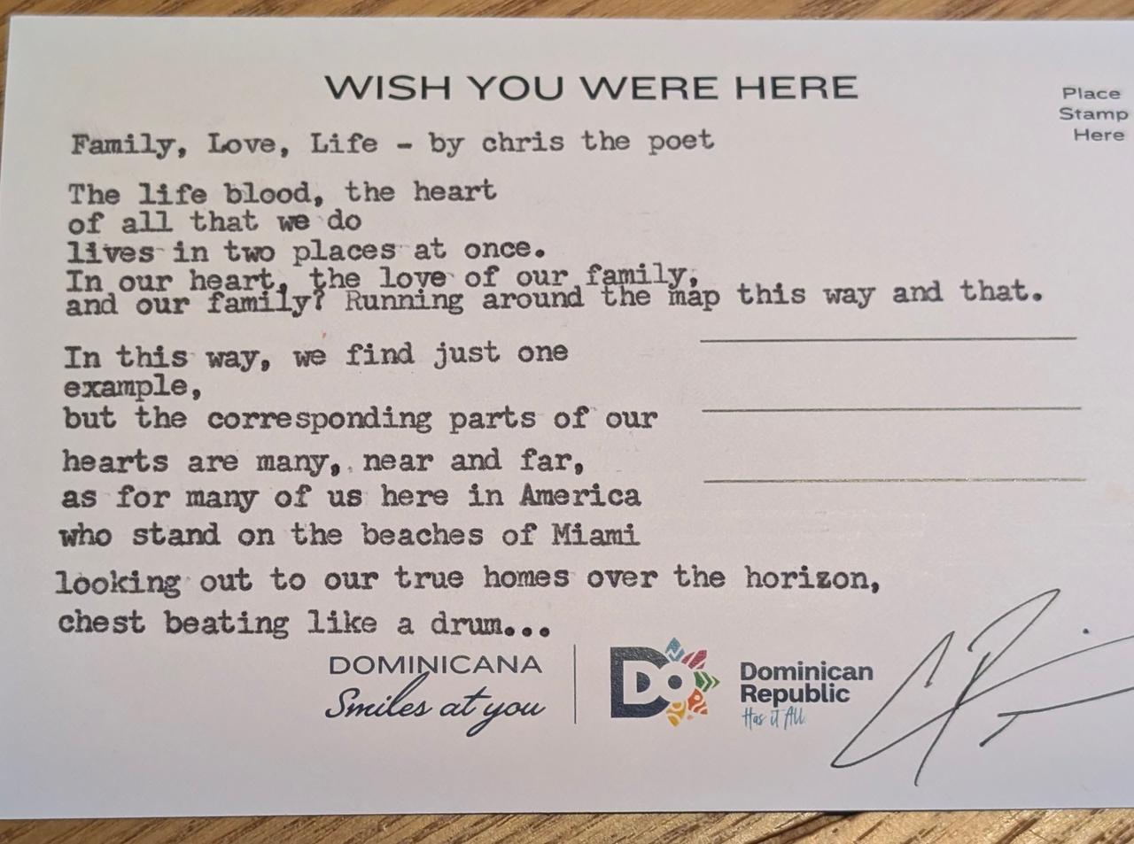 Original typewritten poem Family, Love, Life by Chris the Poet