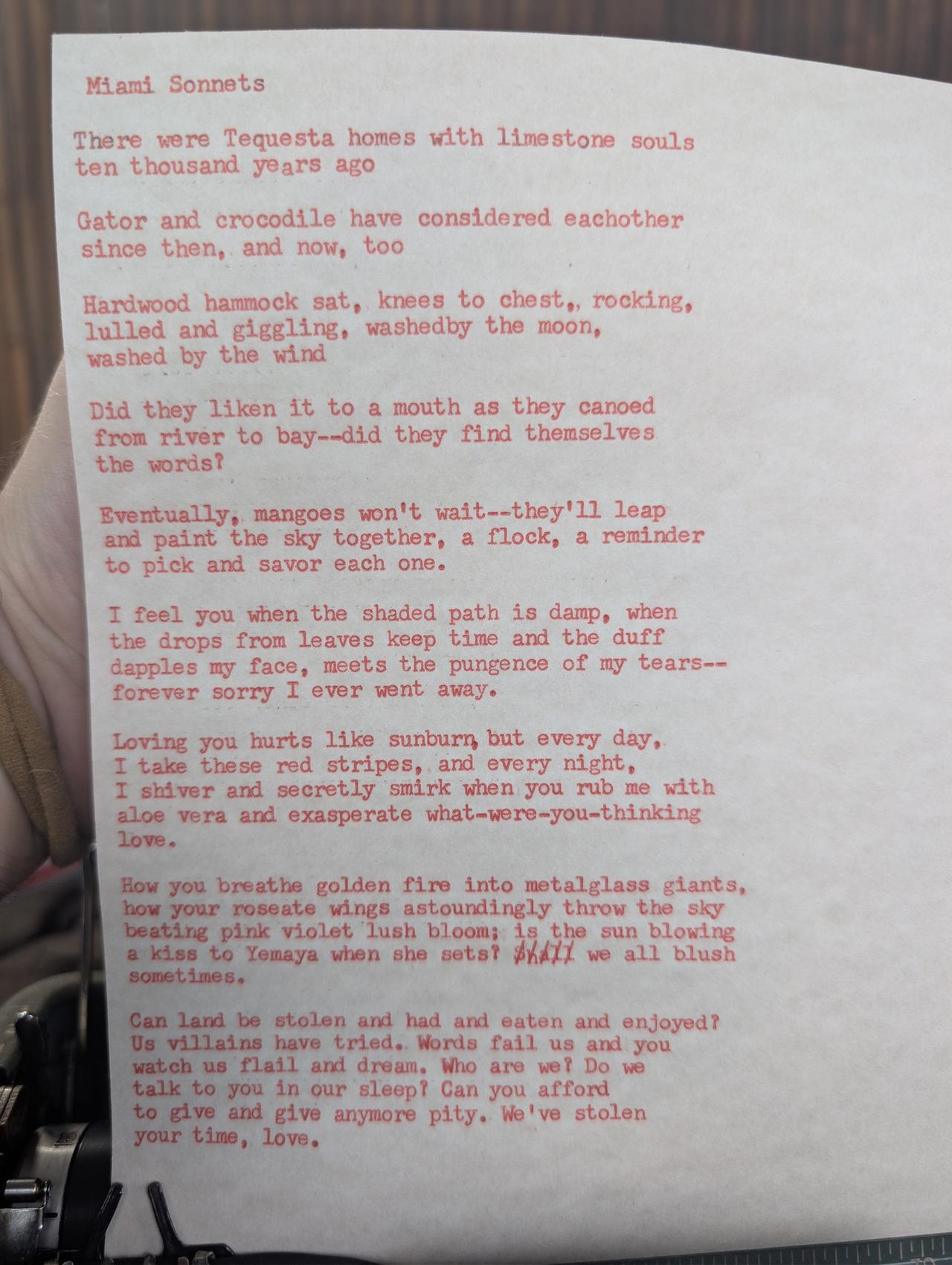 Original typewritten poem Miami Sonnets by Chris the Poet