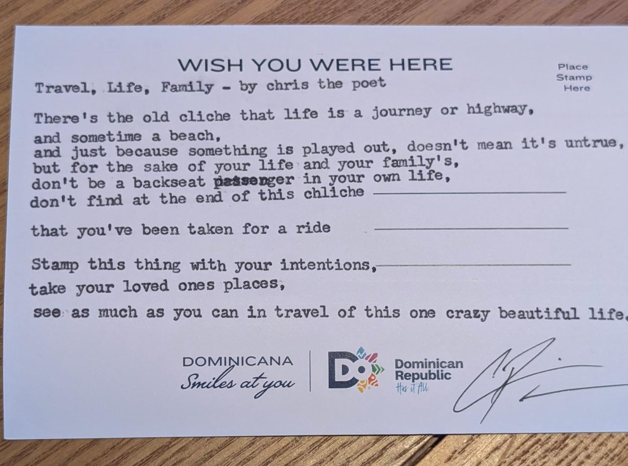 Original typewritten poem Travel, Life, Family by Chris the Poet
