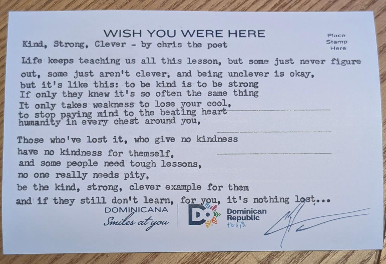 Original typewritten poem Kind, Strong, Clever by Chris the Poet