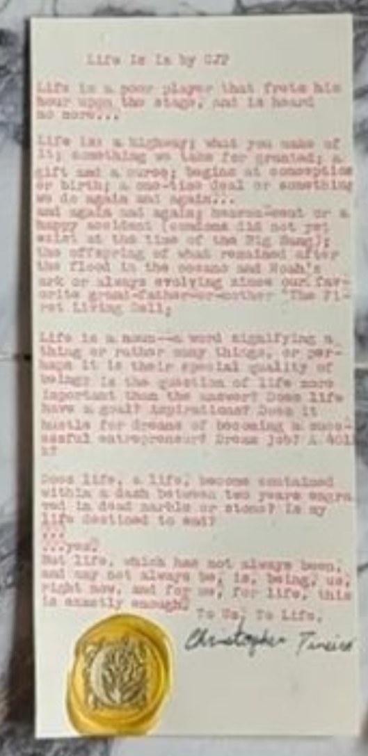 Original typewritten poem Life Is Is by Chris the Poet
