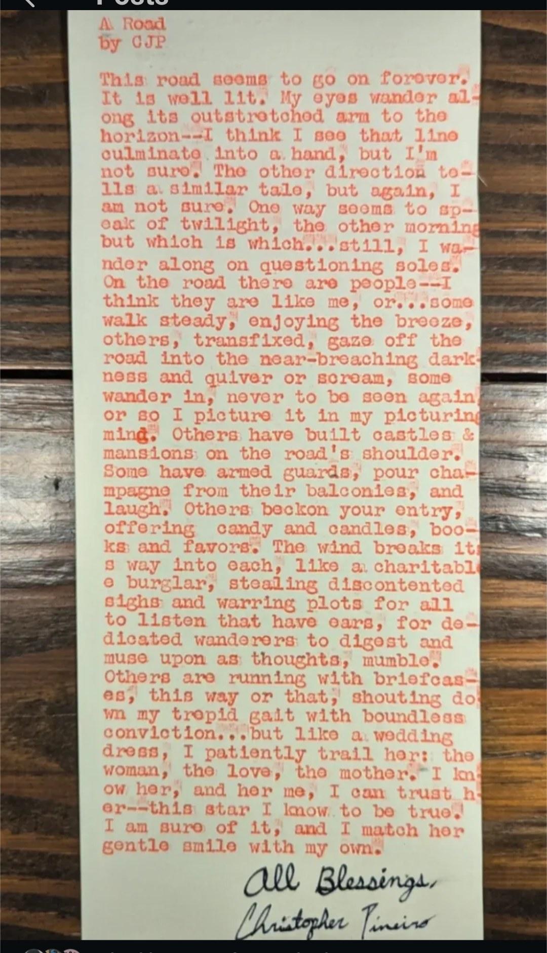 Original typewritten poem A Road by Chris the Poet