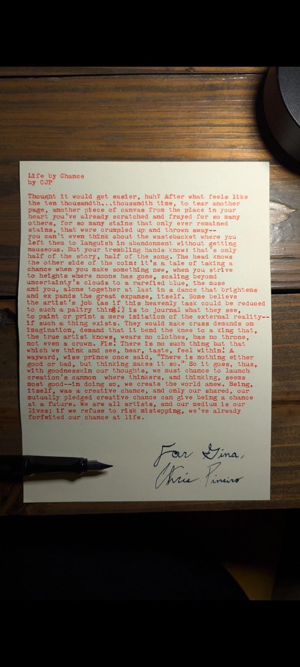 Original typewritten poem Life by Chance by Chris the Poet