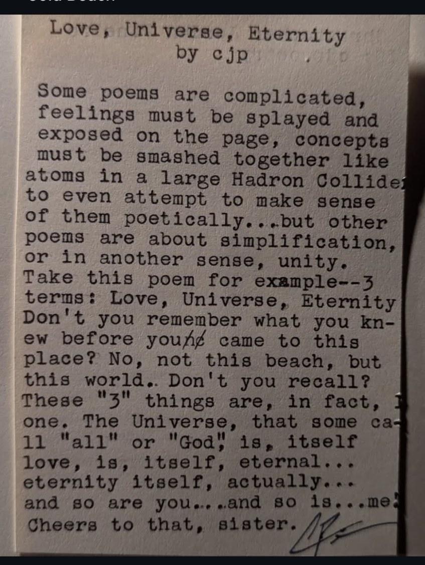 Original typewritten poem Love, Universe, Eternity by Chris the Poet