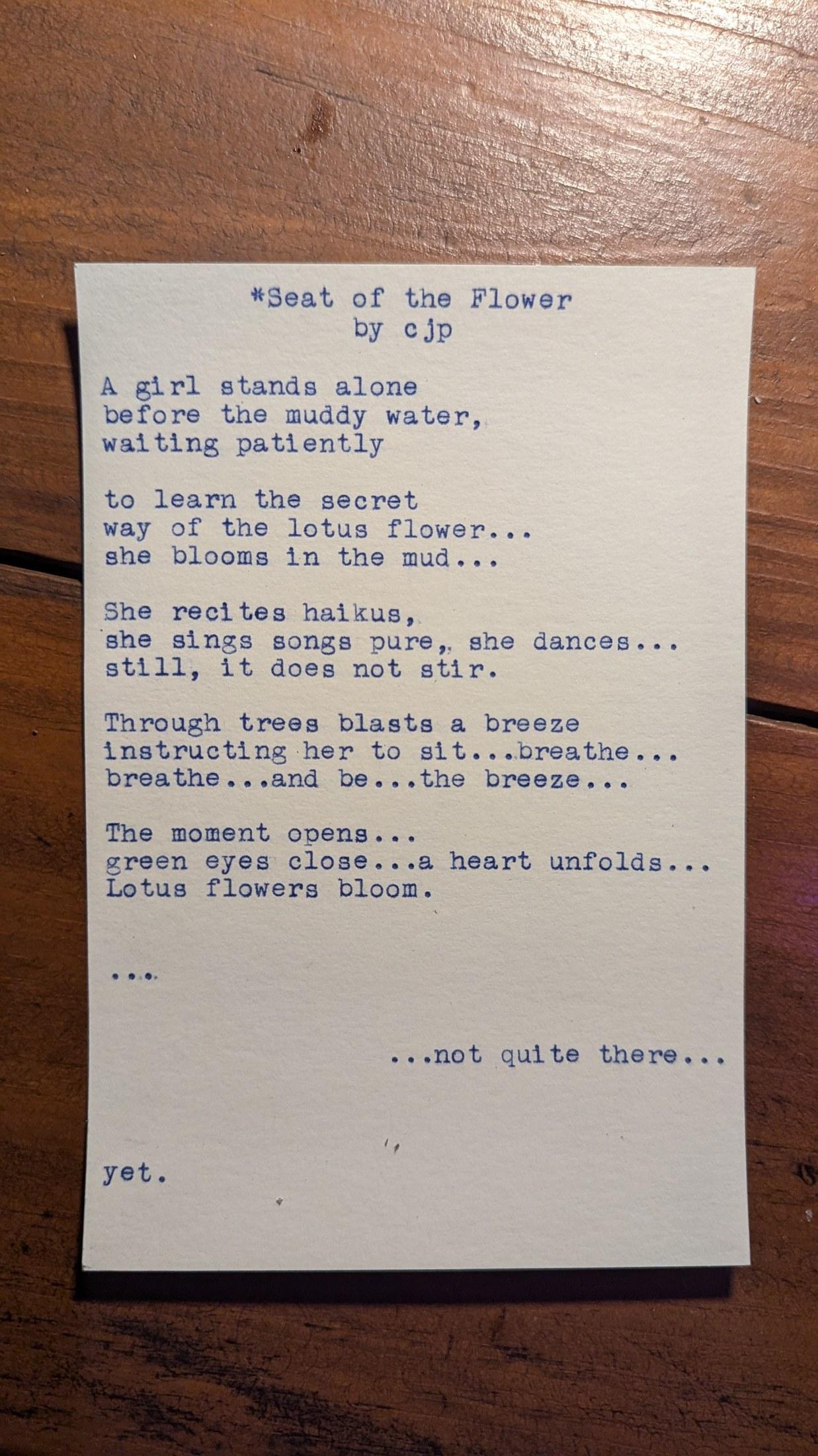Original typewritten poem Seat of the Flower by Chris the Poet